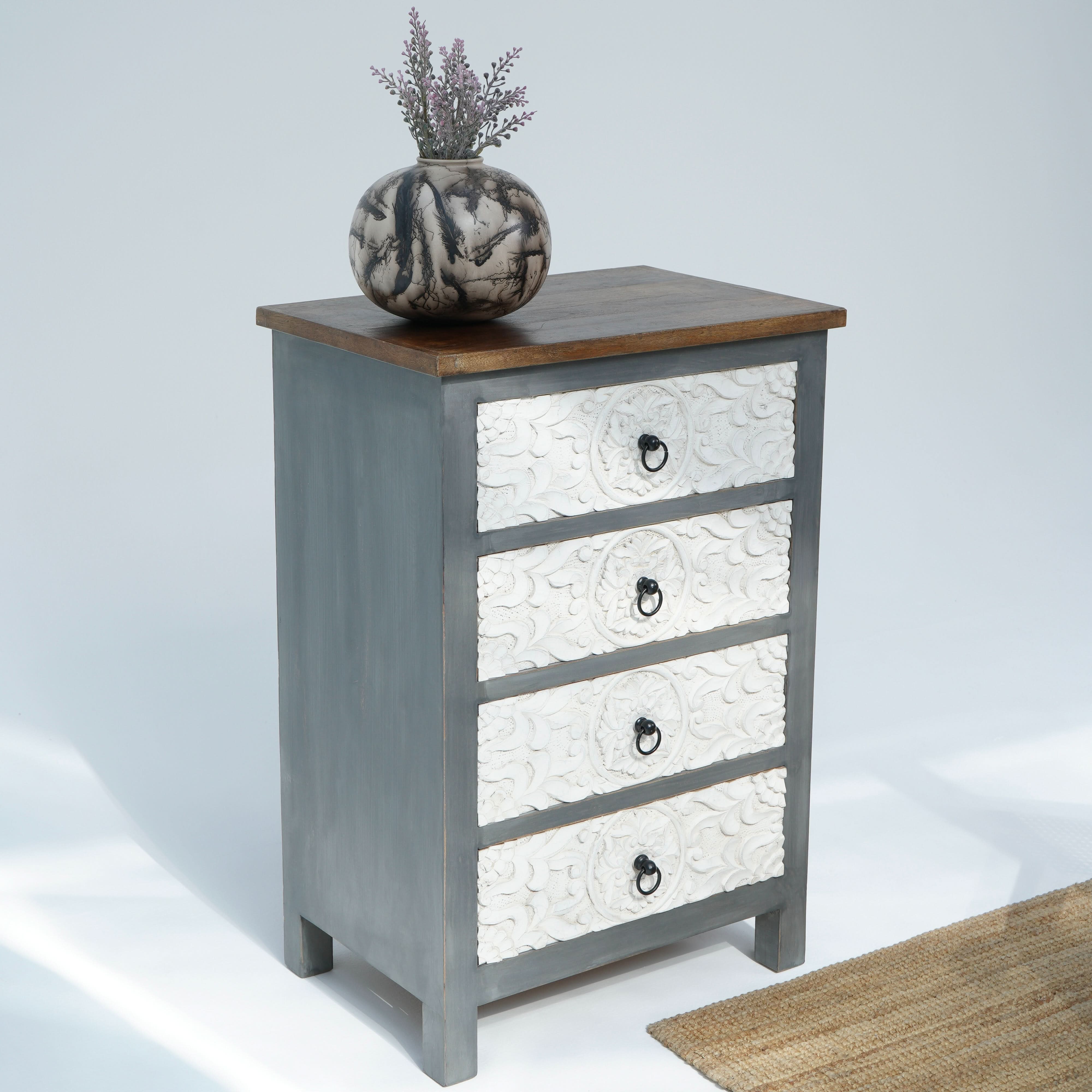 ALBURY FOUR DRAWER CARVED CHEST OF DRAWERS - Art and craft furniture