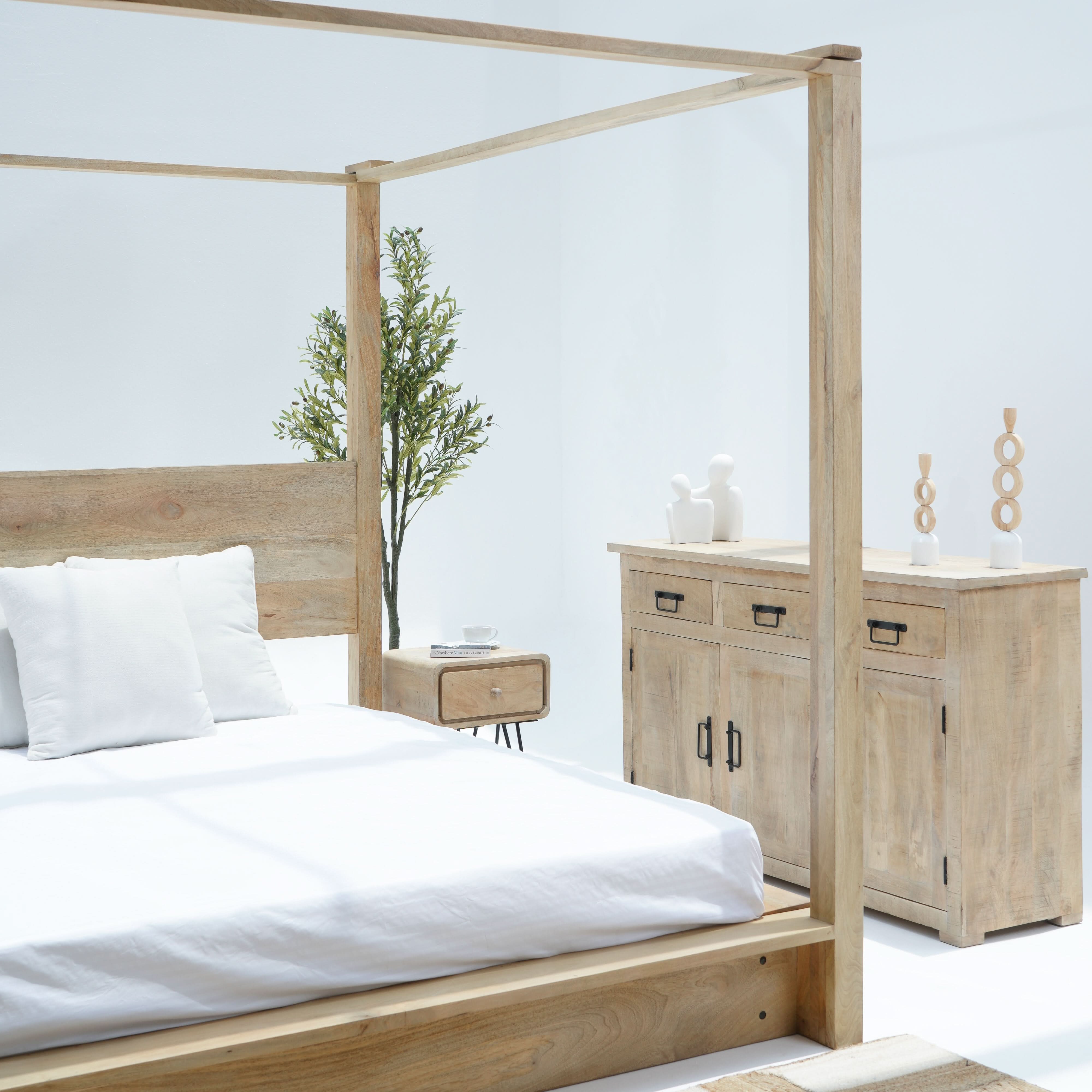 AUREVO MANGO WOOD FOUR POSTER BED - Art and craft furniture