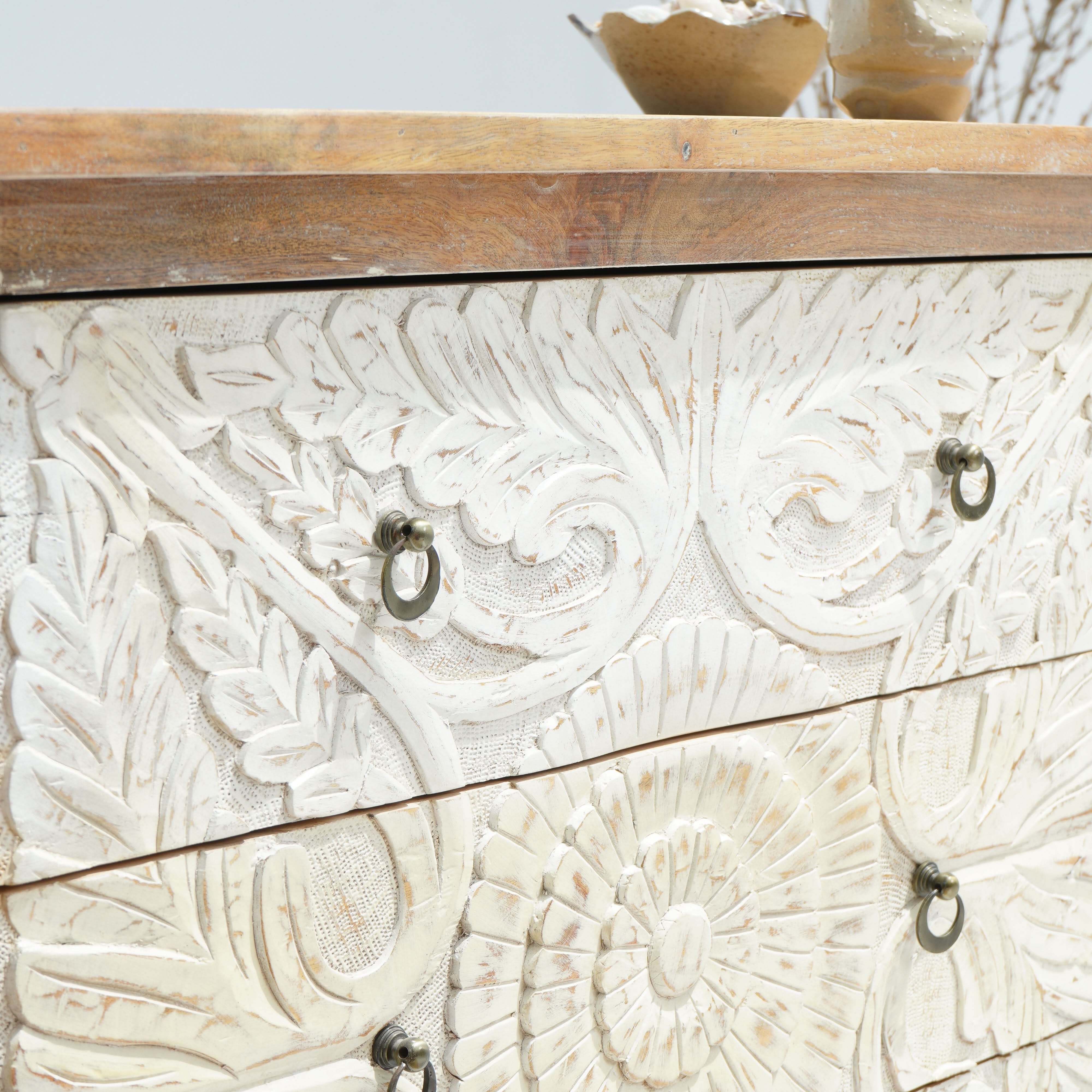 ARTISAN CARVED MANGO WOOD CHEST OF DRAWERS - Art and craft furniture