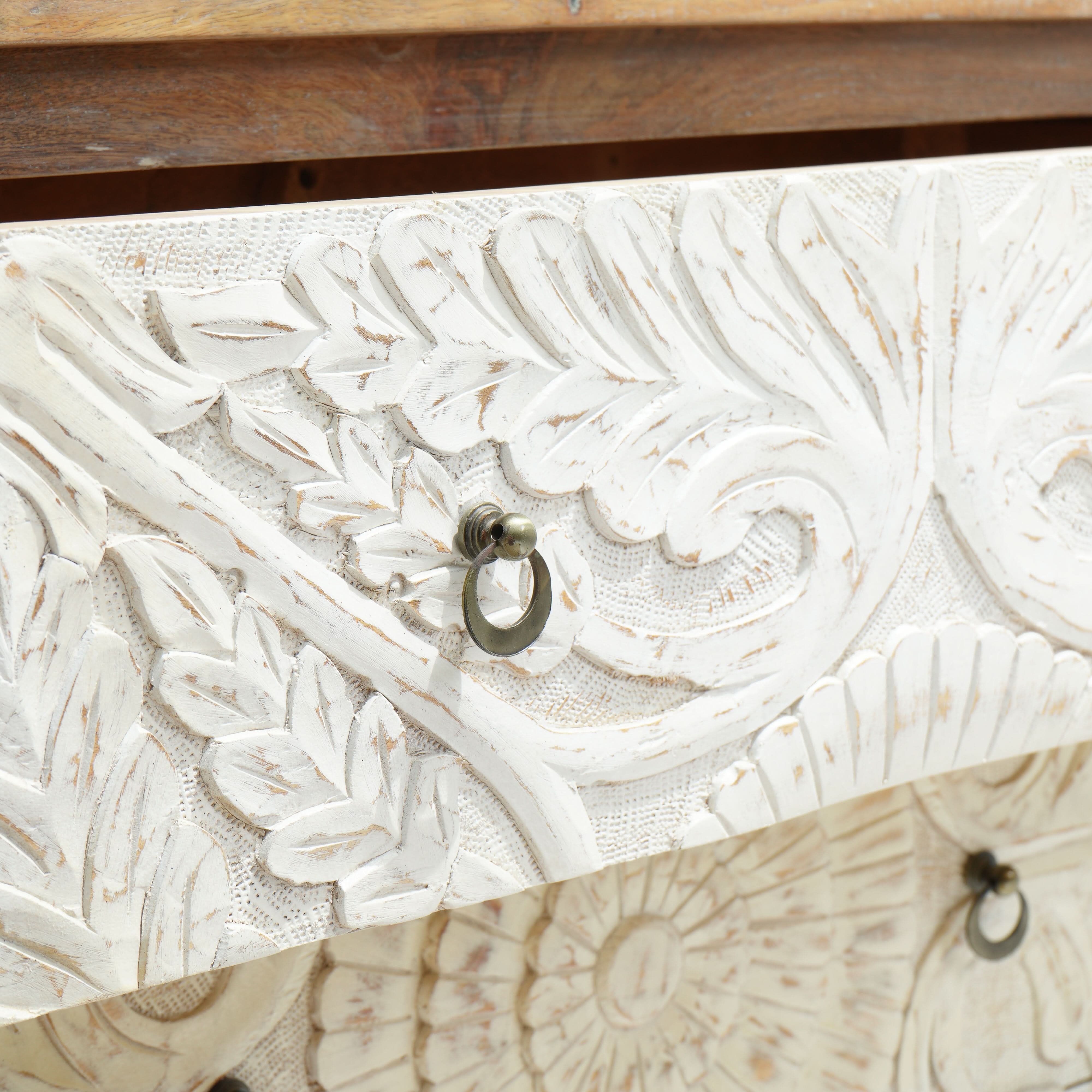 ARTISAN CARVED MANGO WOOD CHEST OF DRAWERS - Art and craft furniture