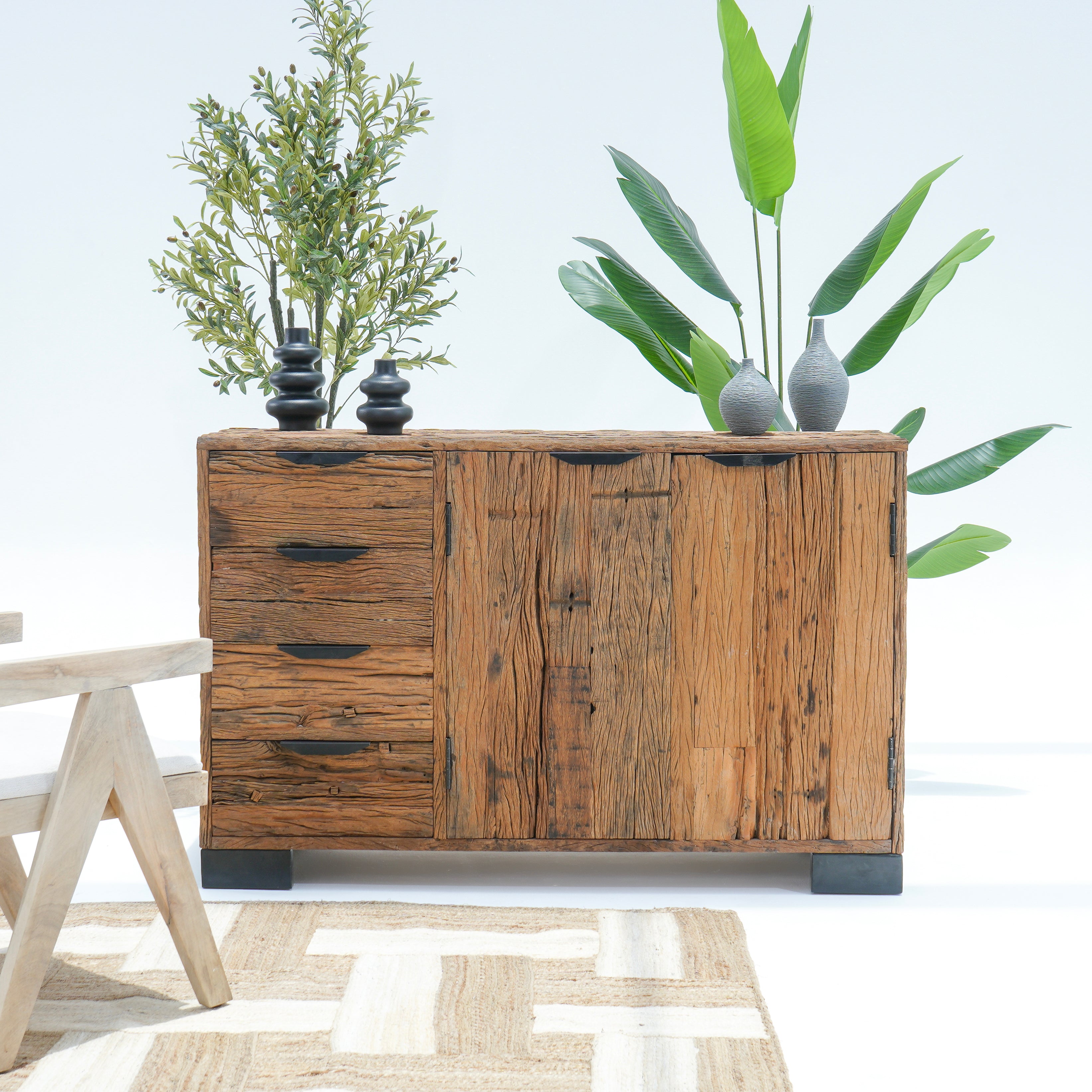 Railway wood Four Drawer Two Door sideboard