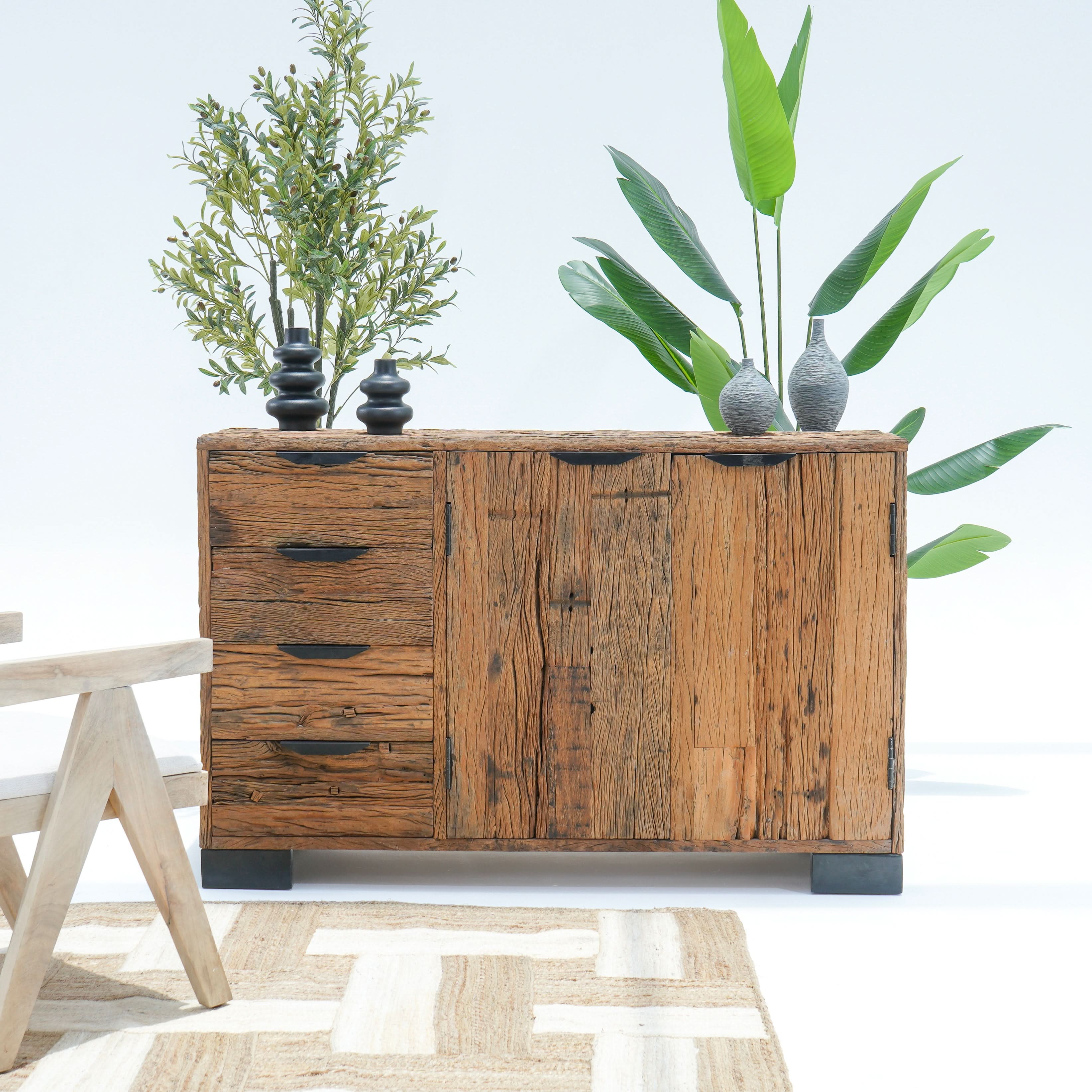 RAILWAY WOOD FOUR DRAWER TWO DOOR SIDEBOARD - Art and craft furniture