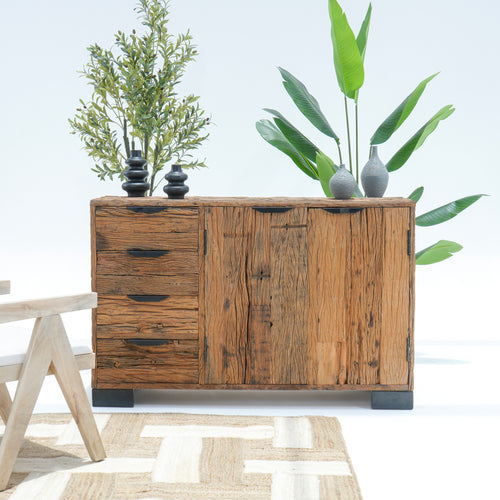 RAILWAY WOOD FOUR DRAWER TWO DOOR SIDEBOARD