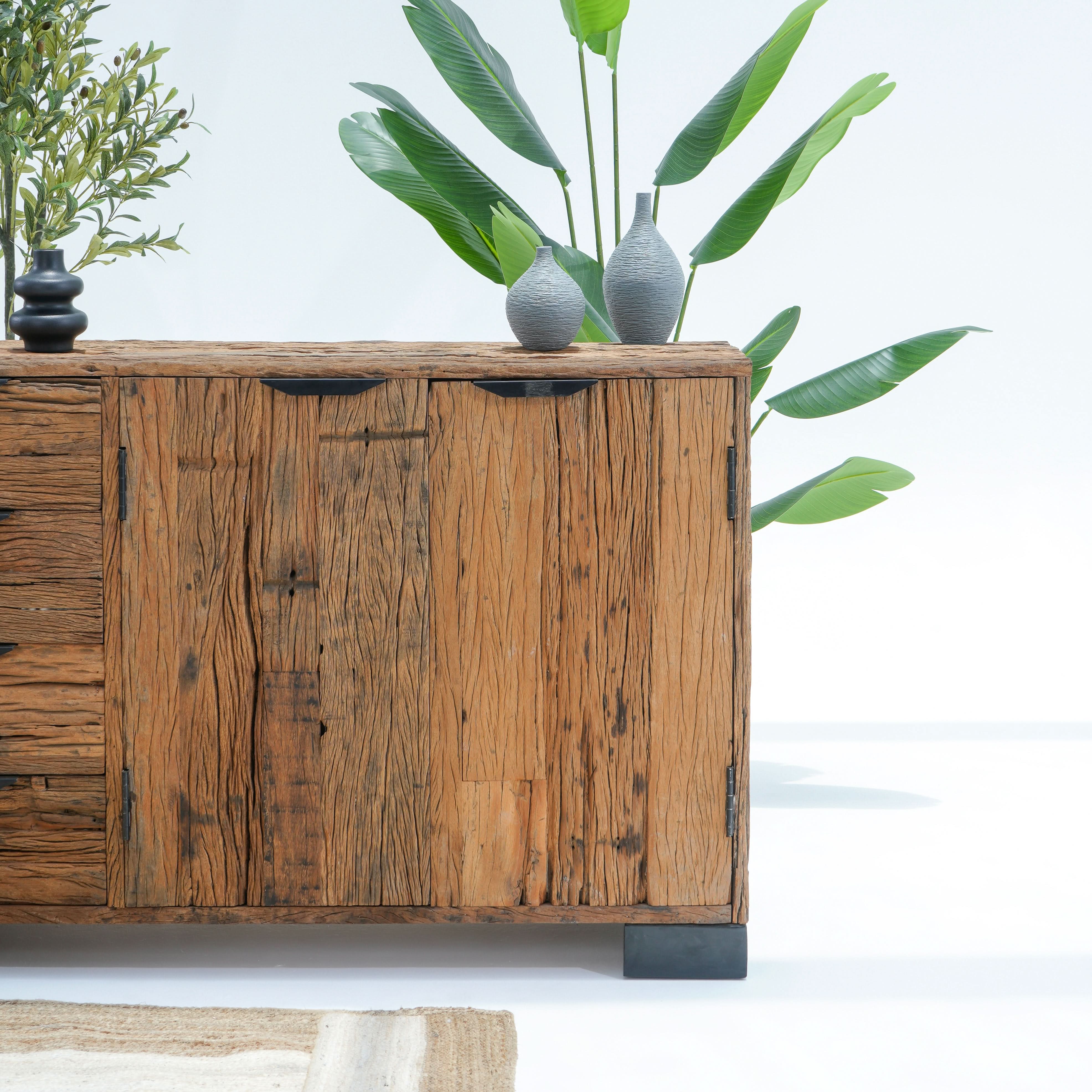 RAILWAY WOOD FOUR DRAWER TWO DOOR SIDEBOARD - Art and craft furniture