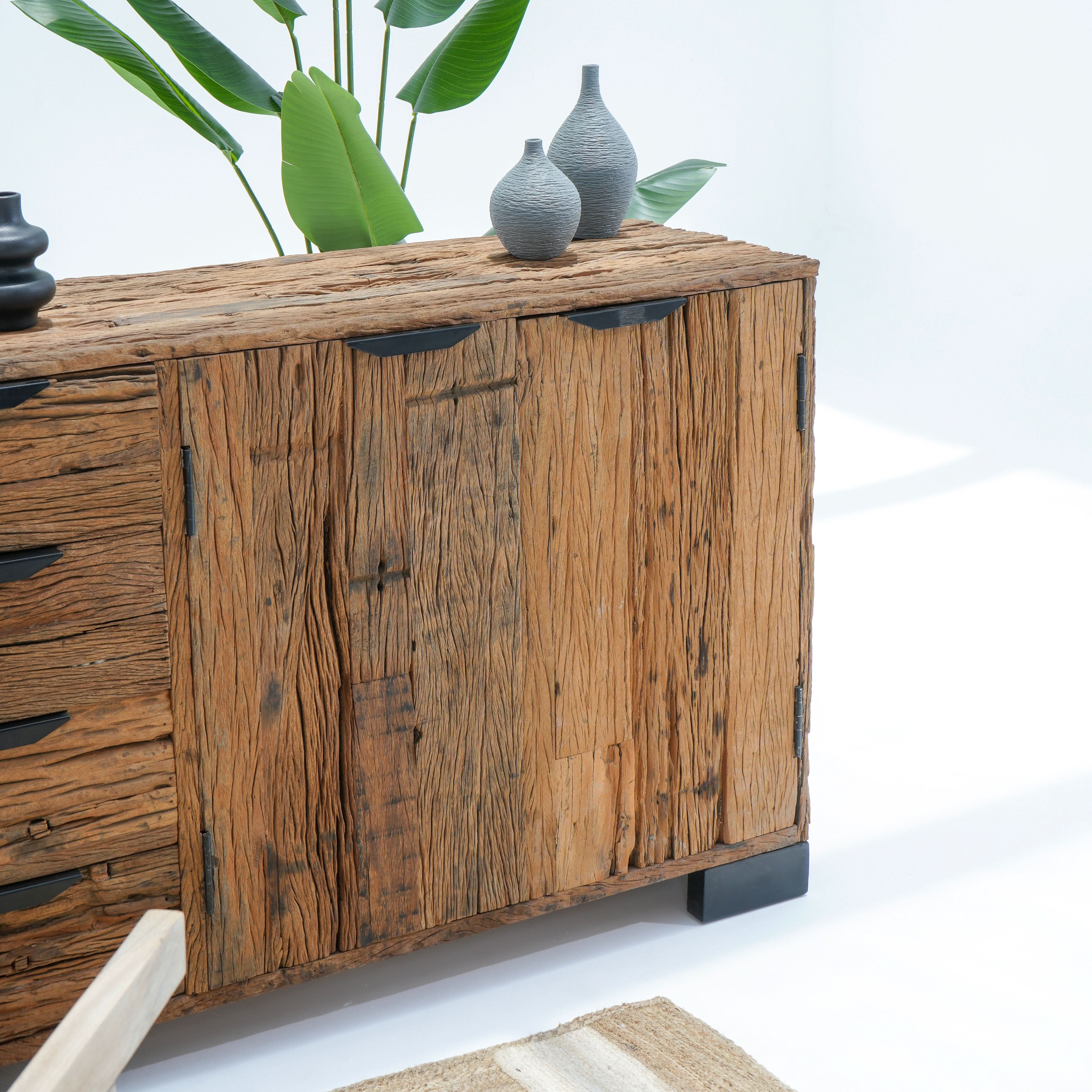 RAILWAY WOOD FOUR DRAWER TWO DOOR SIDEBOARD - Art and craft furniture