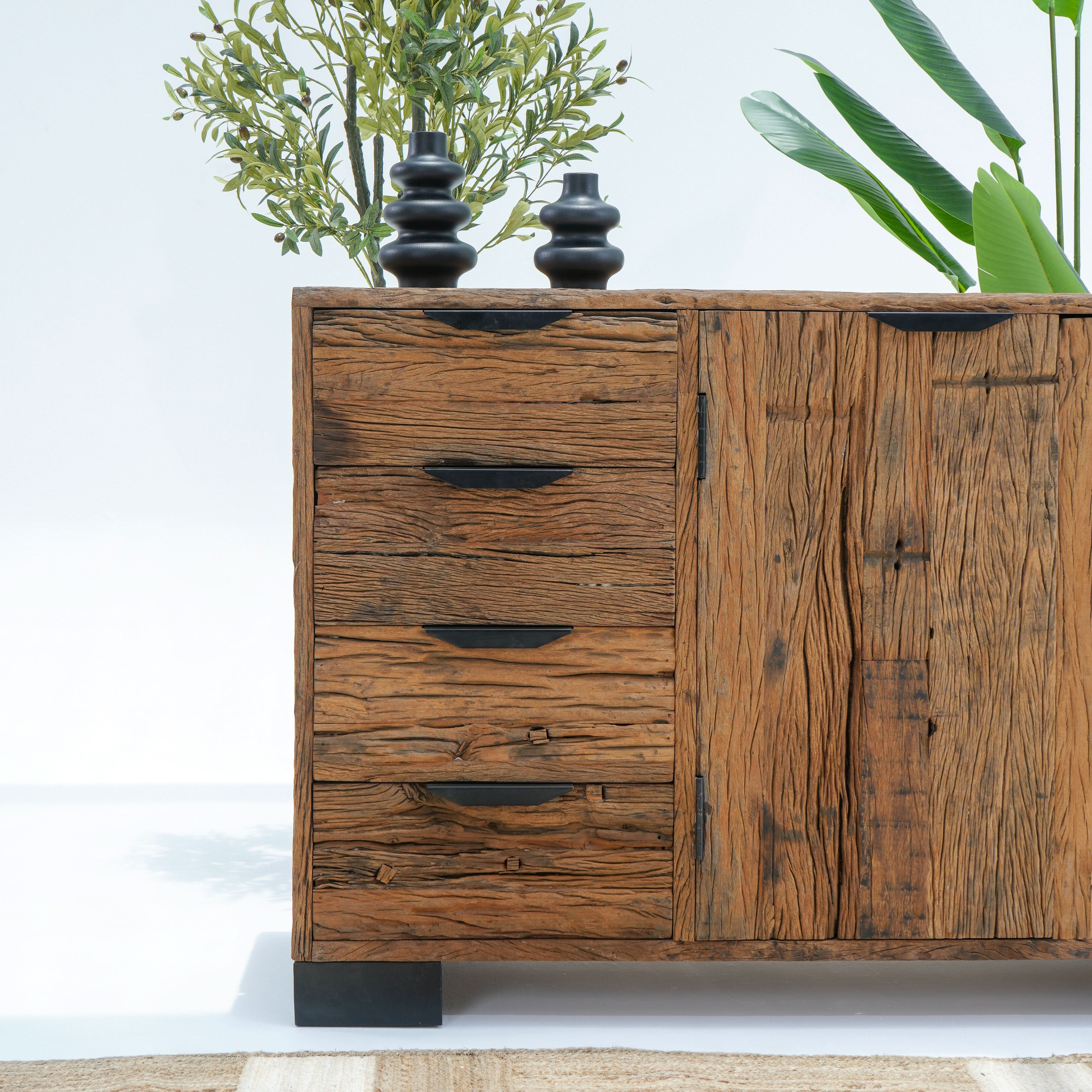 RAILWAY WOOD FOUR DRAWER TWO DOOR SIDEBOARD - Art and craft furniture