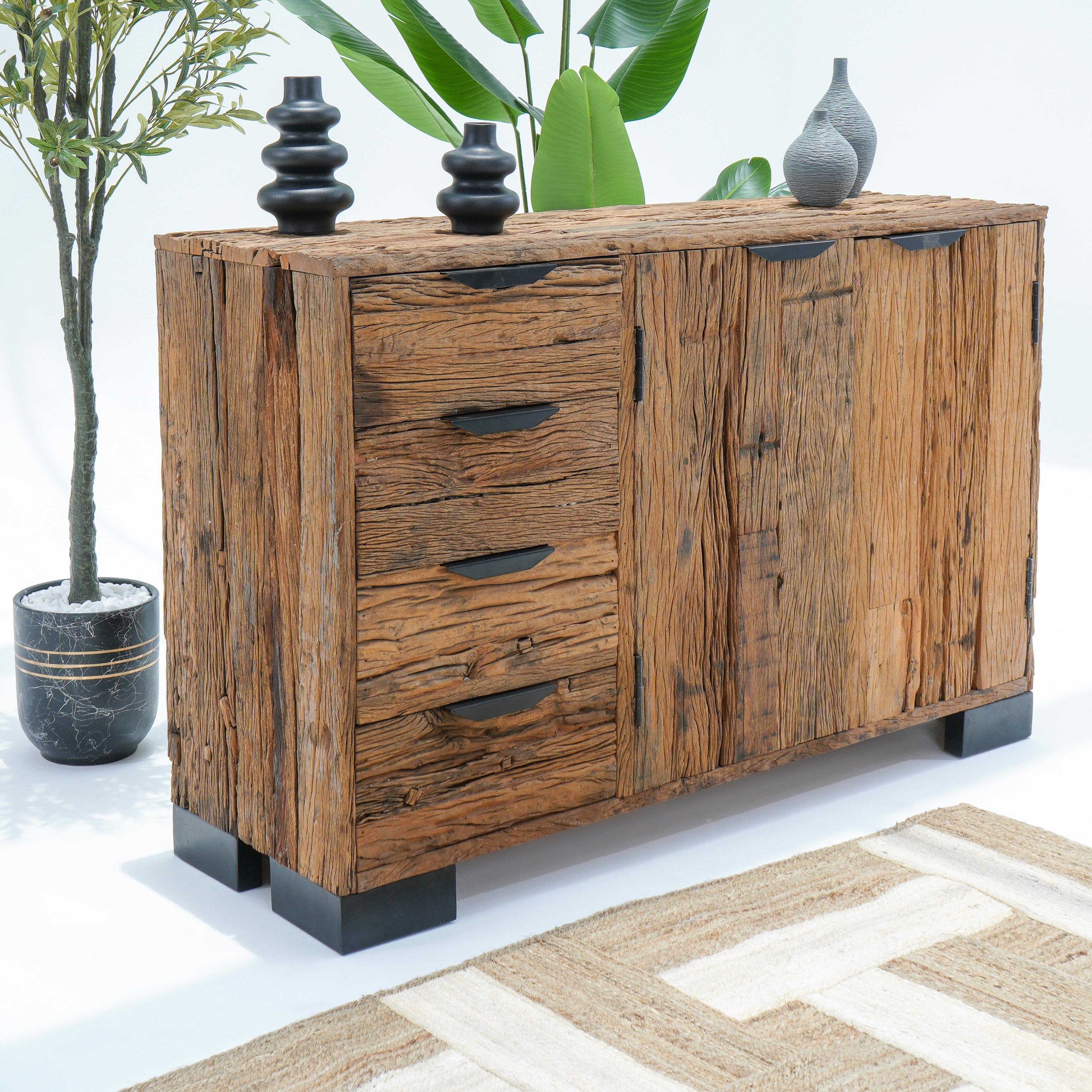 Railway wood Four Drawer Two Door sideboard