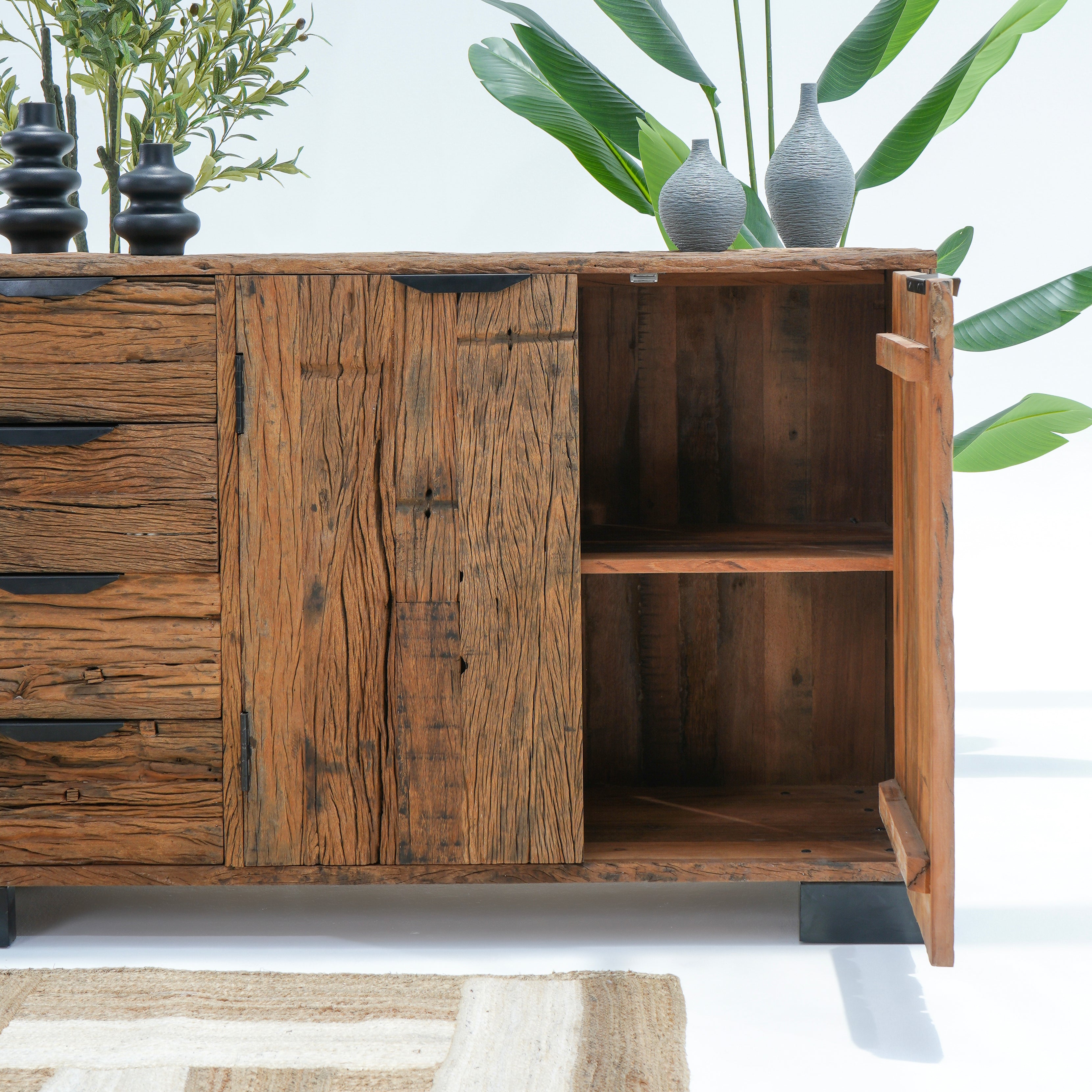 Railway wood Four Drawer Two Door sideboard