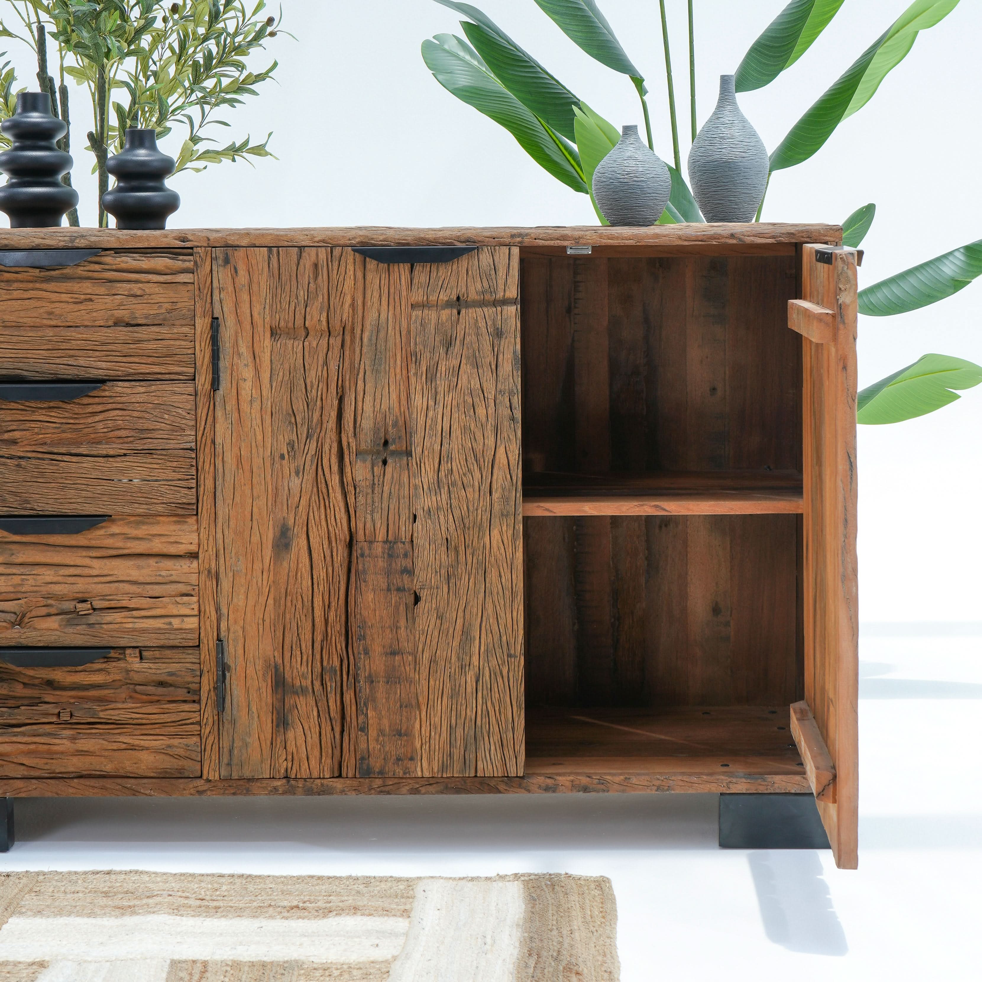 RAILWAY WOOD FOUR DRAWER TWO DOOR SIDEBOARD - Art and craft furniture