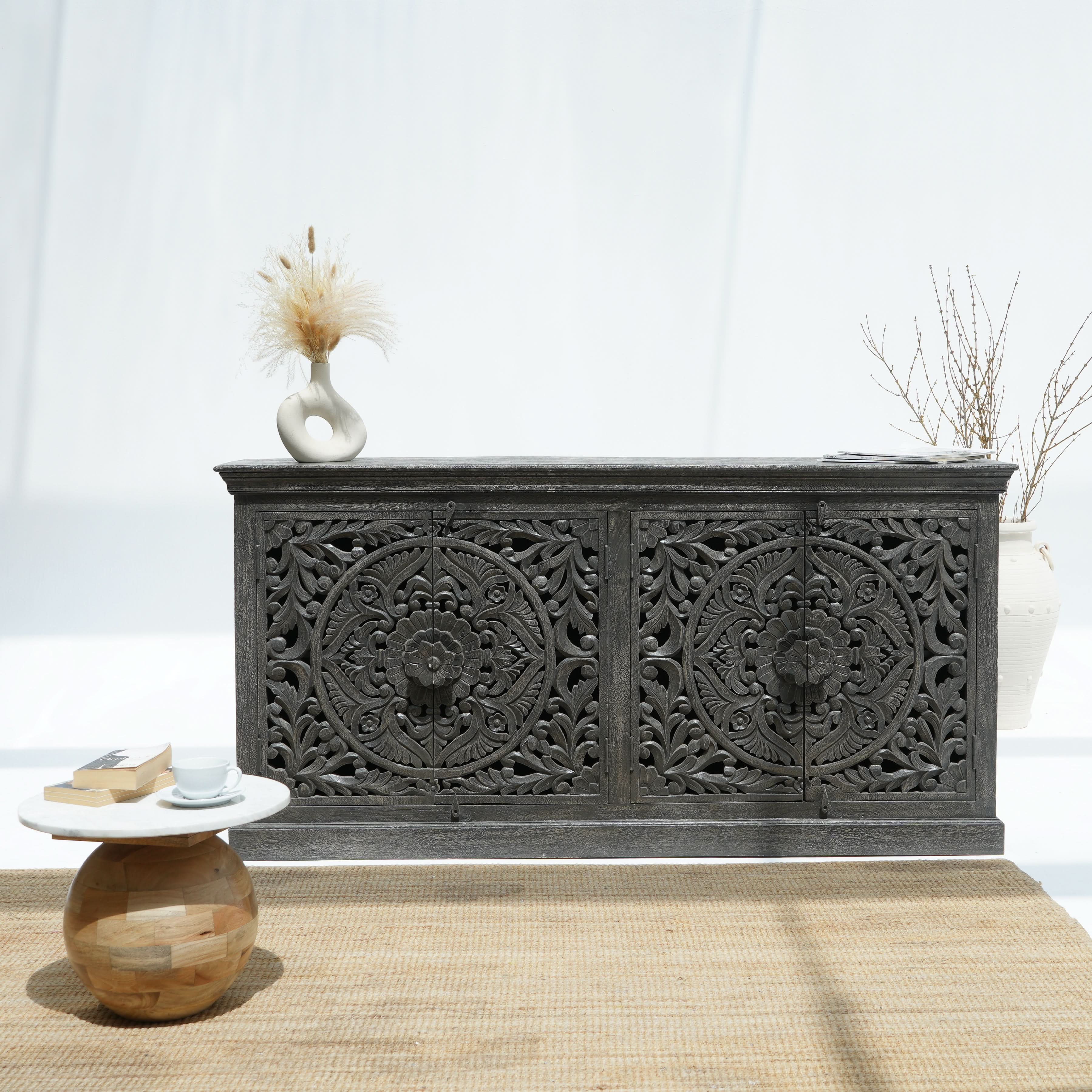 FLORVEN FOUR DOOR CARVED SIDEBOARD - Art and craft furniture