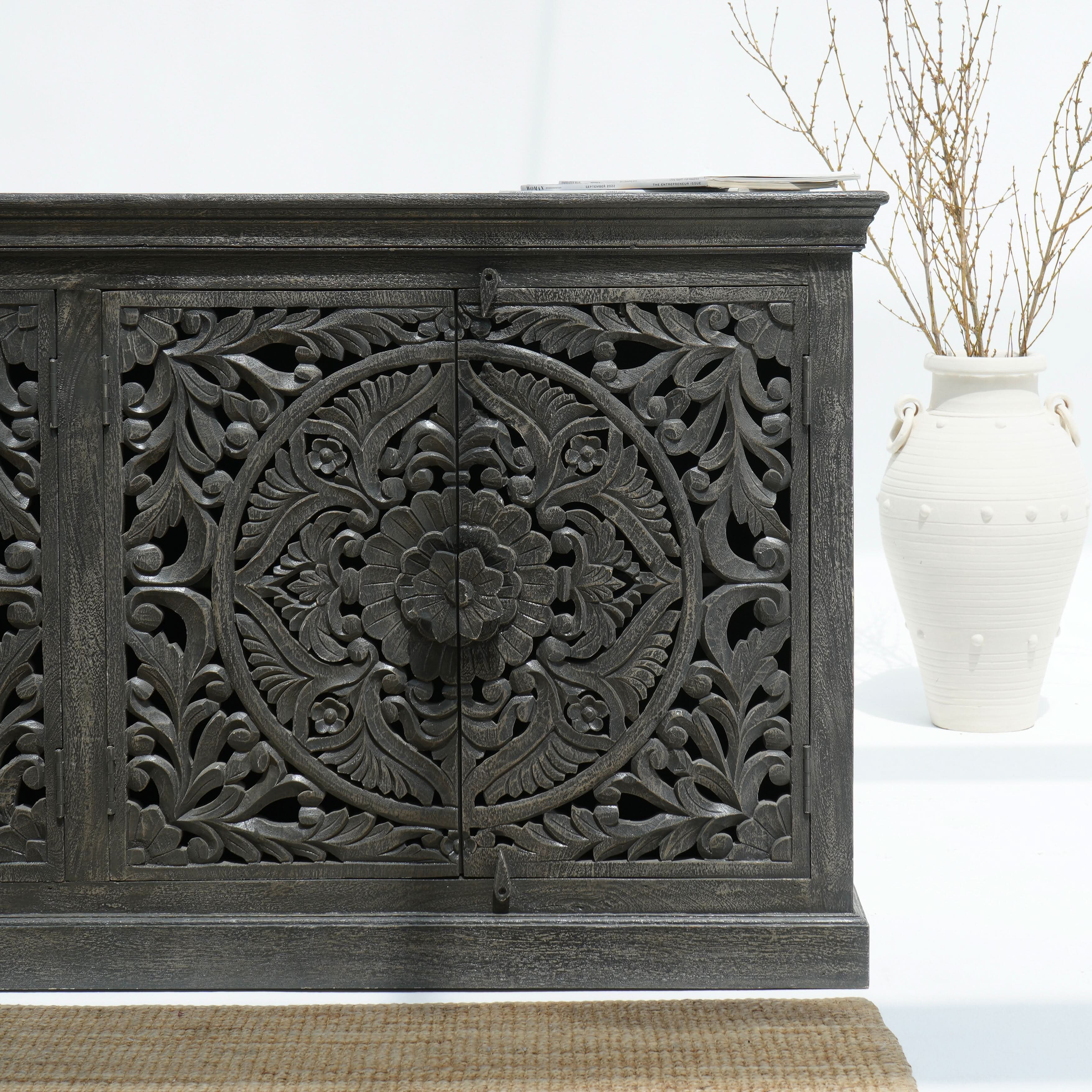 FLORVEN FOUR DOOR CARVED SIDEBOARD - Art and craft furniture