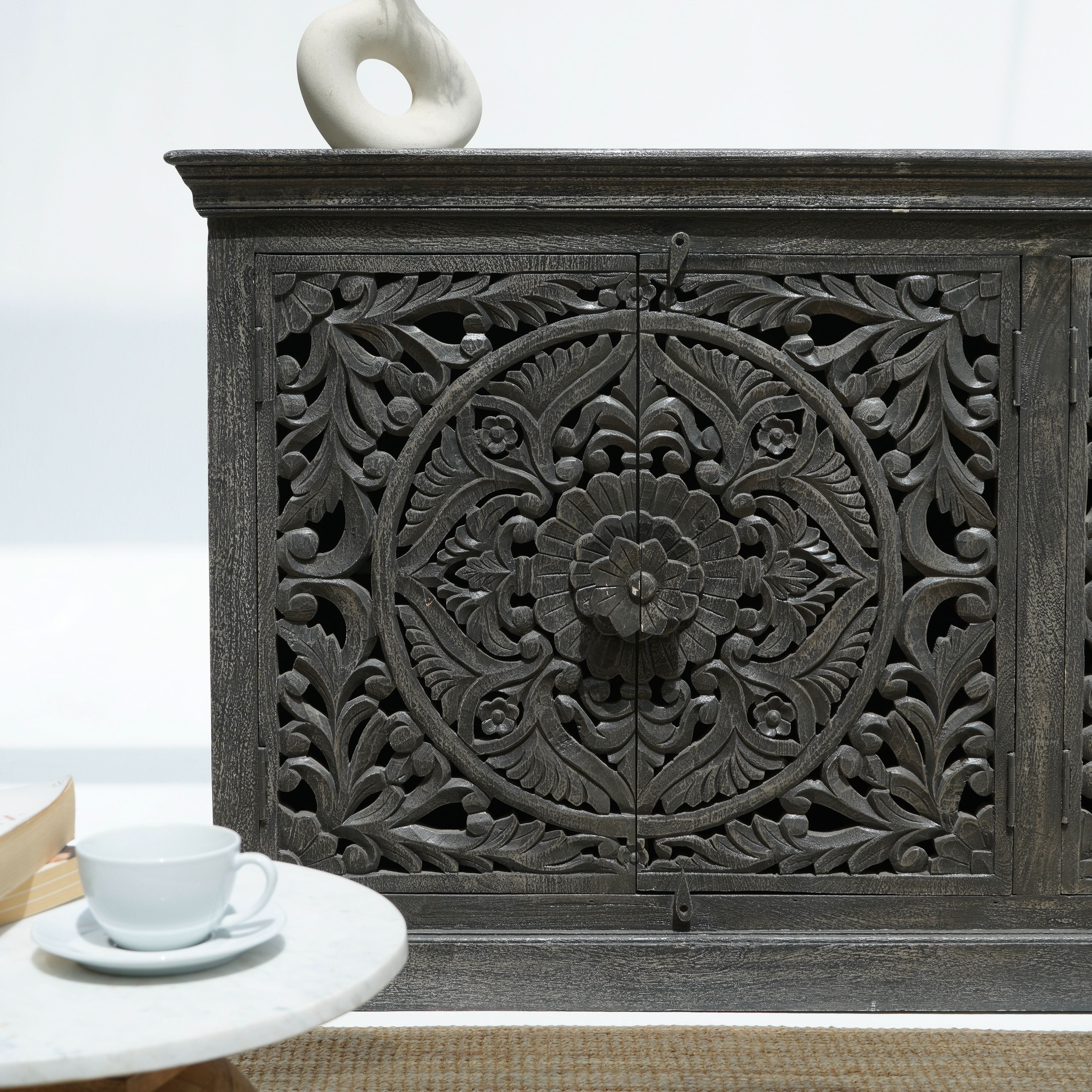 FLORVEN FOUR DOOR CARVED SIDEBOARD - Art and craft furniture