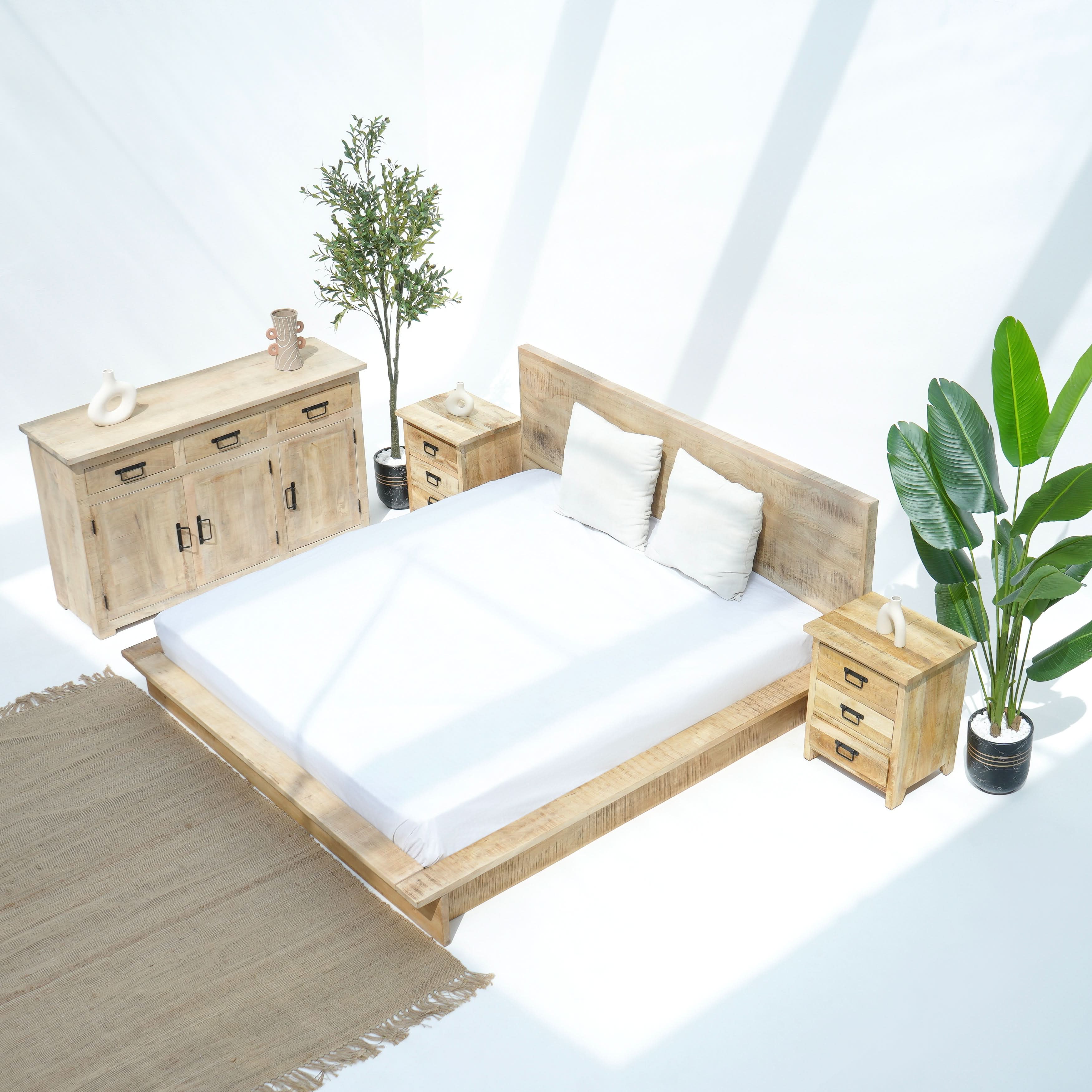 MANGOEDGE WOODEN LOW HEIGHT BED - Art and craft furniture