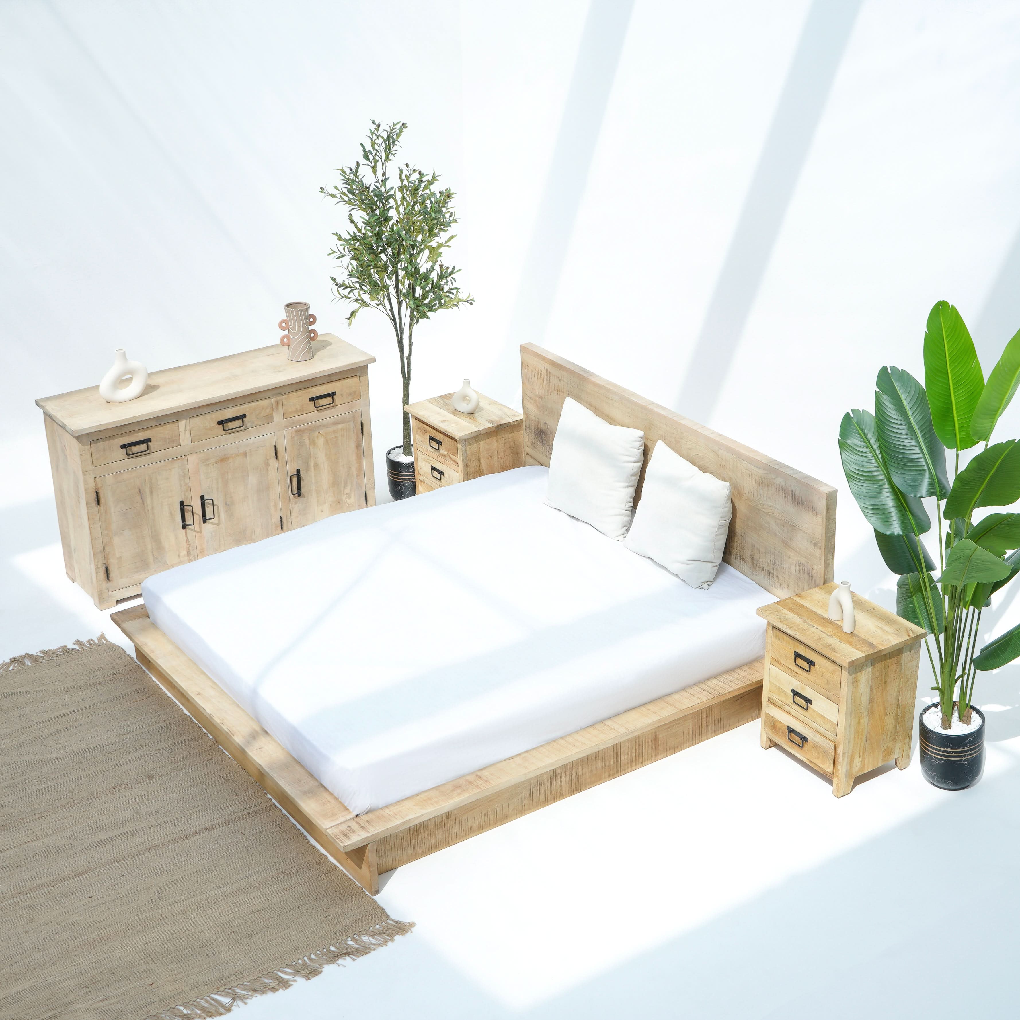 MANGOEDGE WOODEN LOW HEIGHT BED - Art and craft furniture