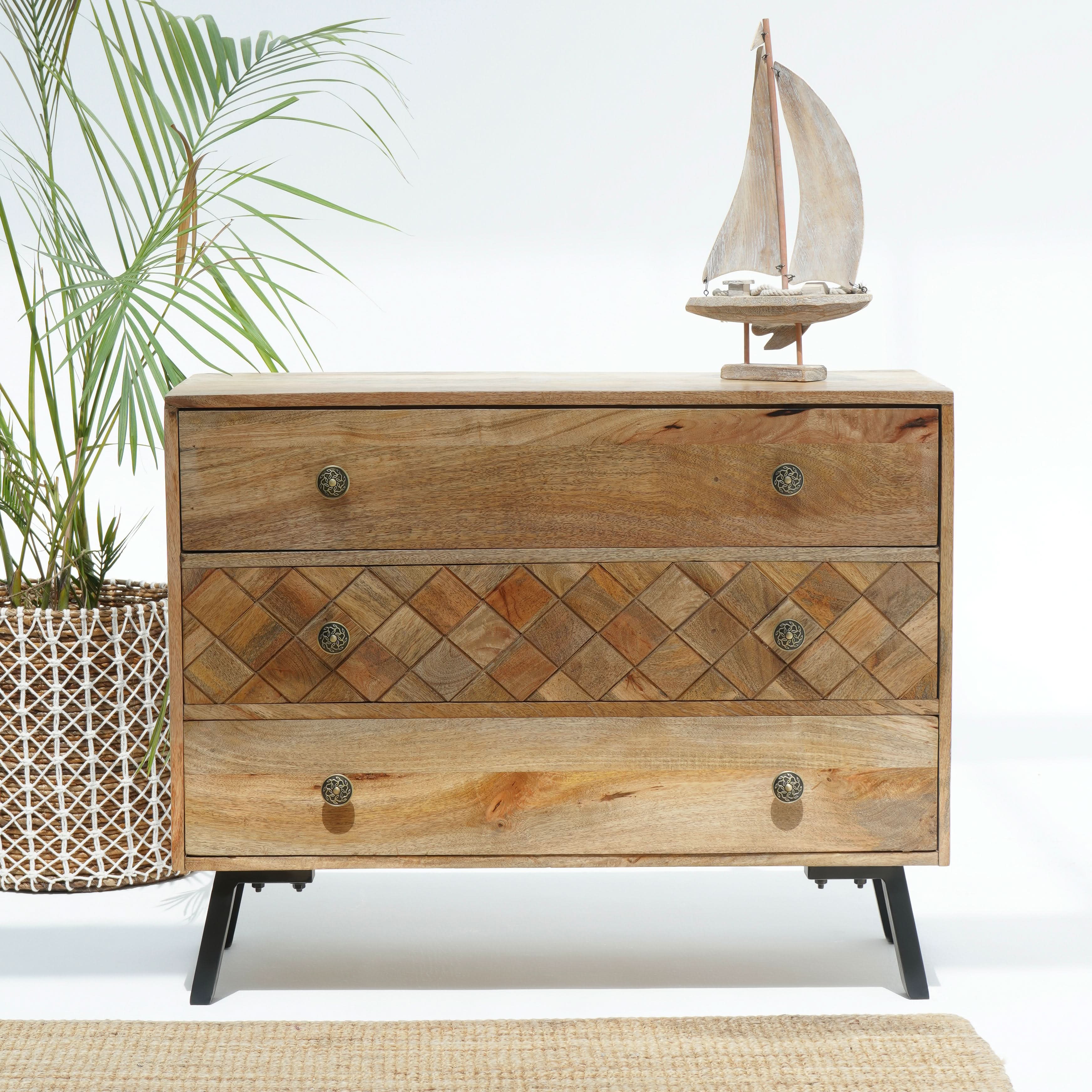 PERTH HILLS MANGO THREE DRAWER CHEST OF DRAWERS - Art and craft furniture