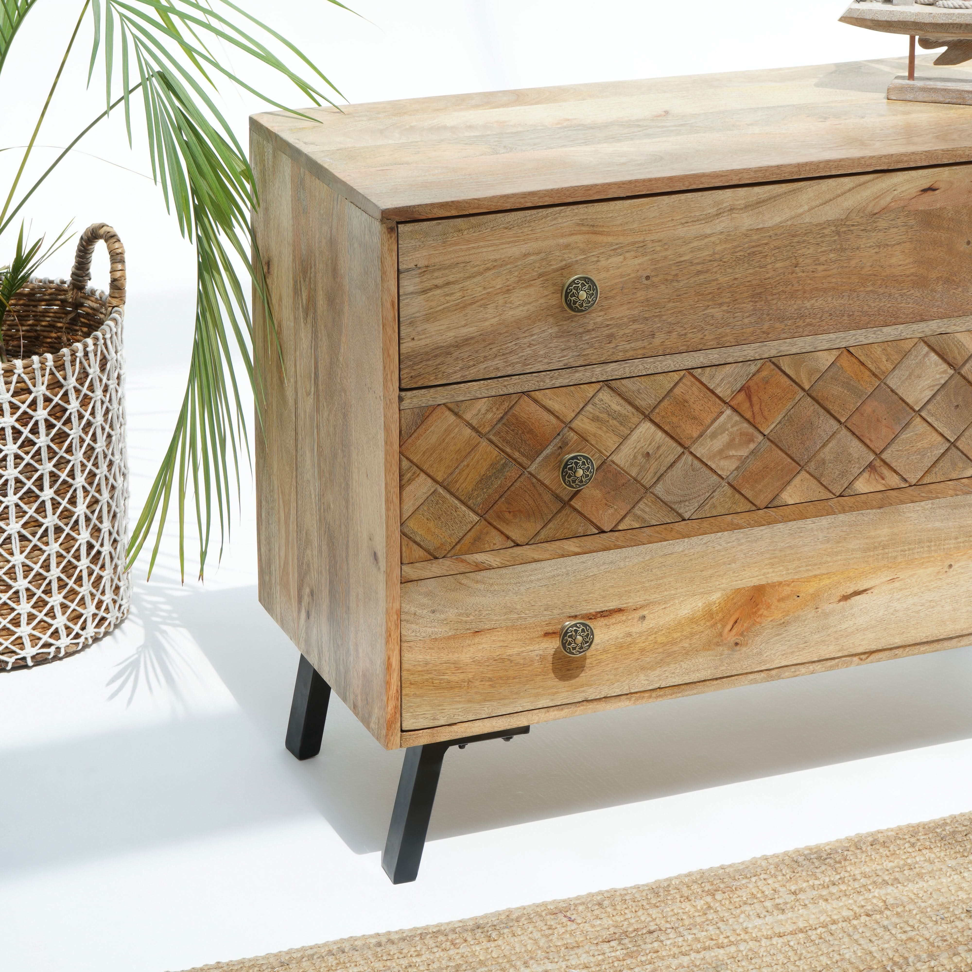 PERTH HILLS MANGO THREE DRAWER CHEST OF DRAWERS - Art and craft furniture