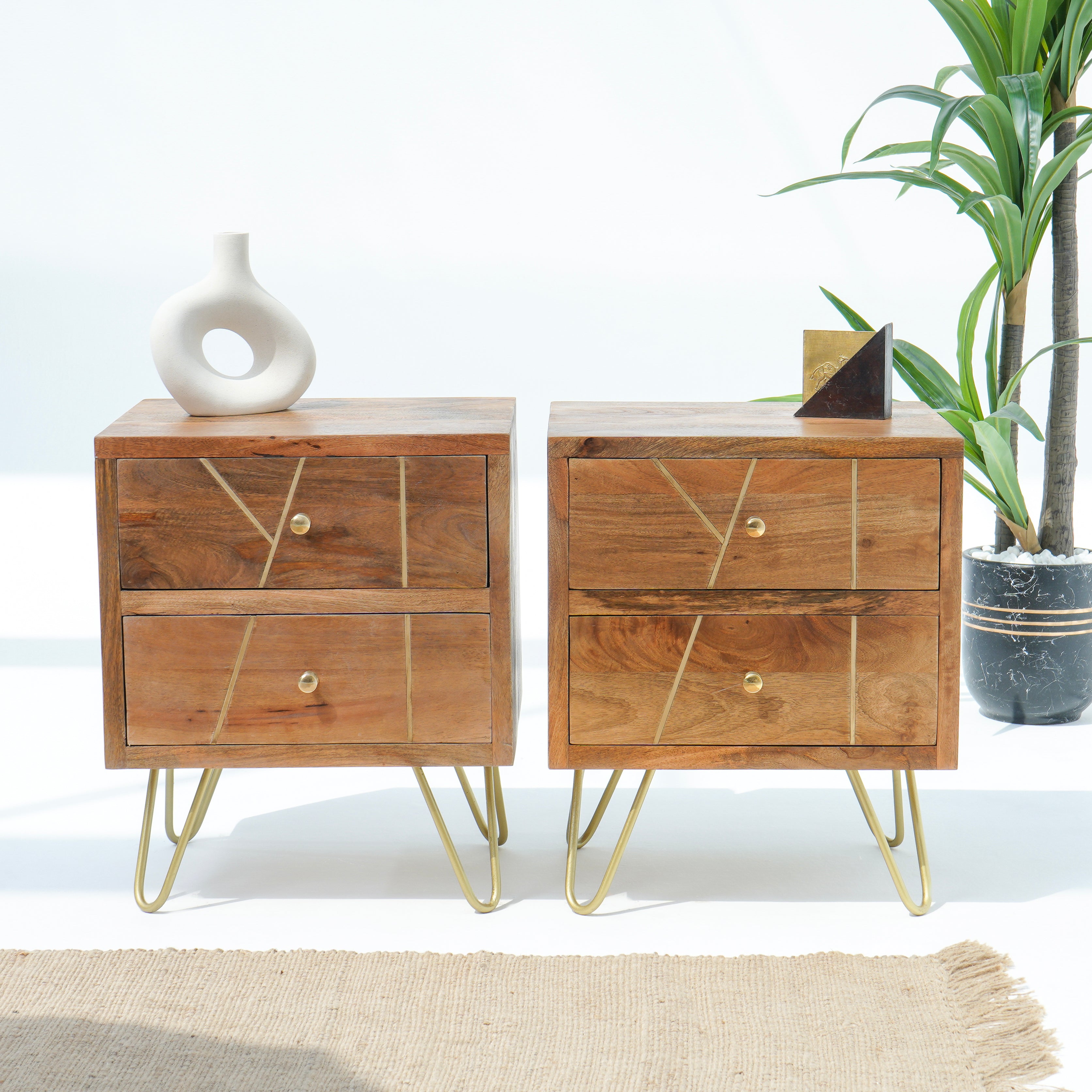 Gorgeous Mahogany Gold Line Two Drawer Nightstand