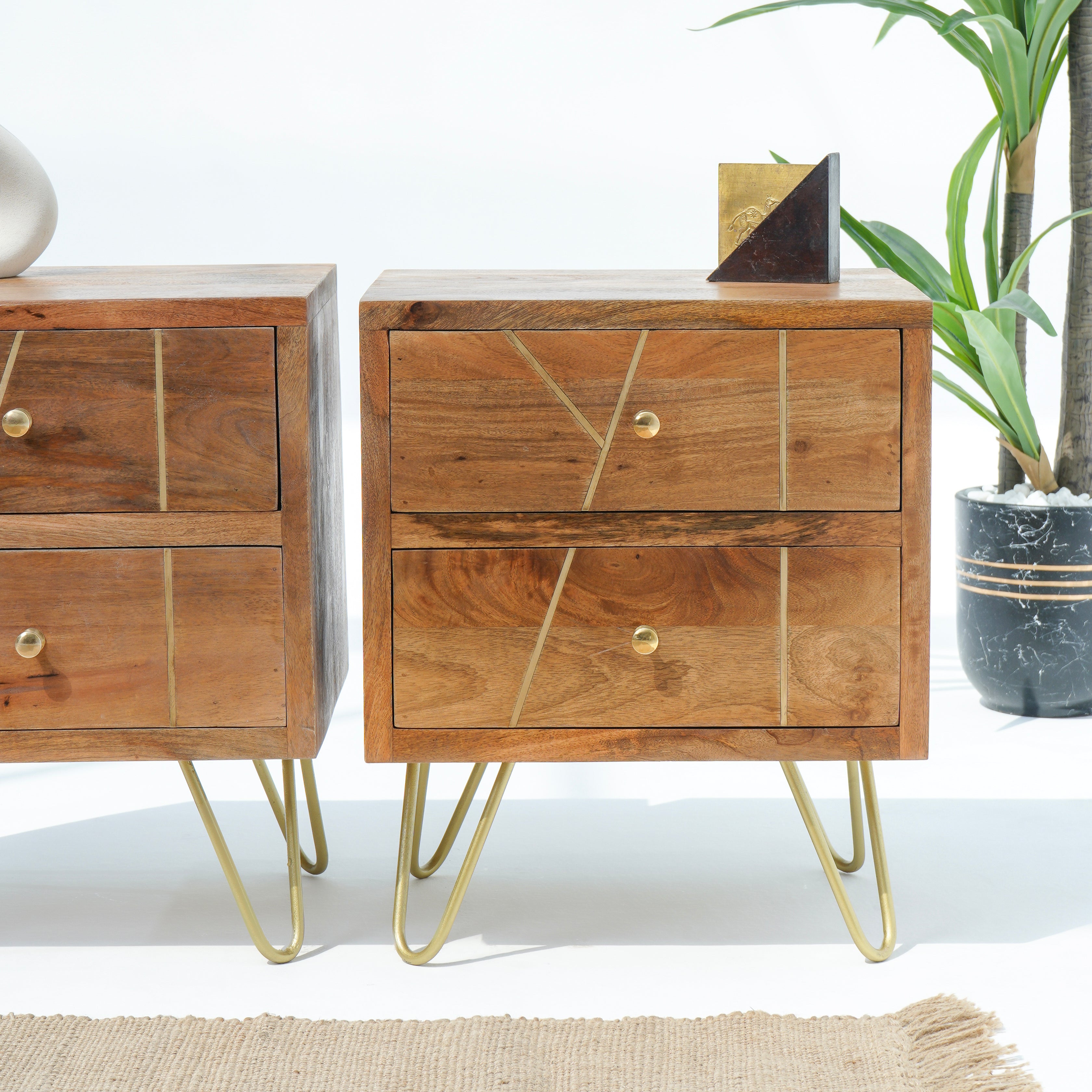 Gorgeous Mahogany Gold Line Two Drawer Nightstand