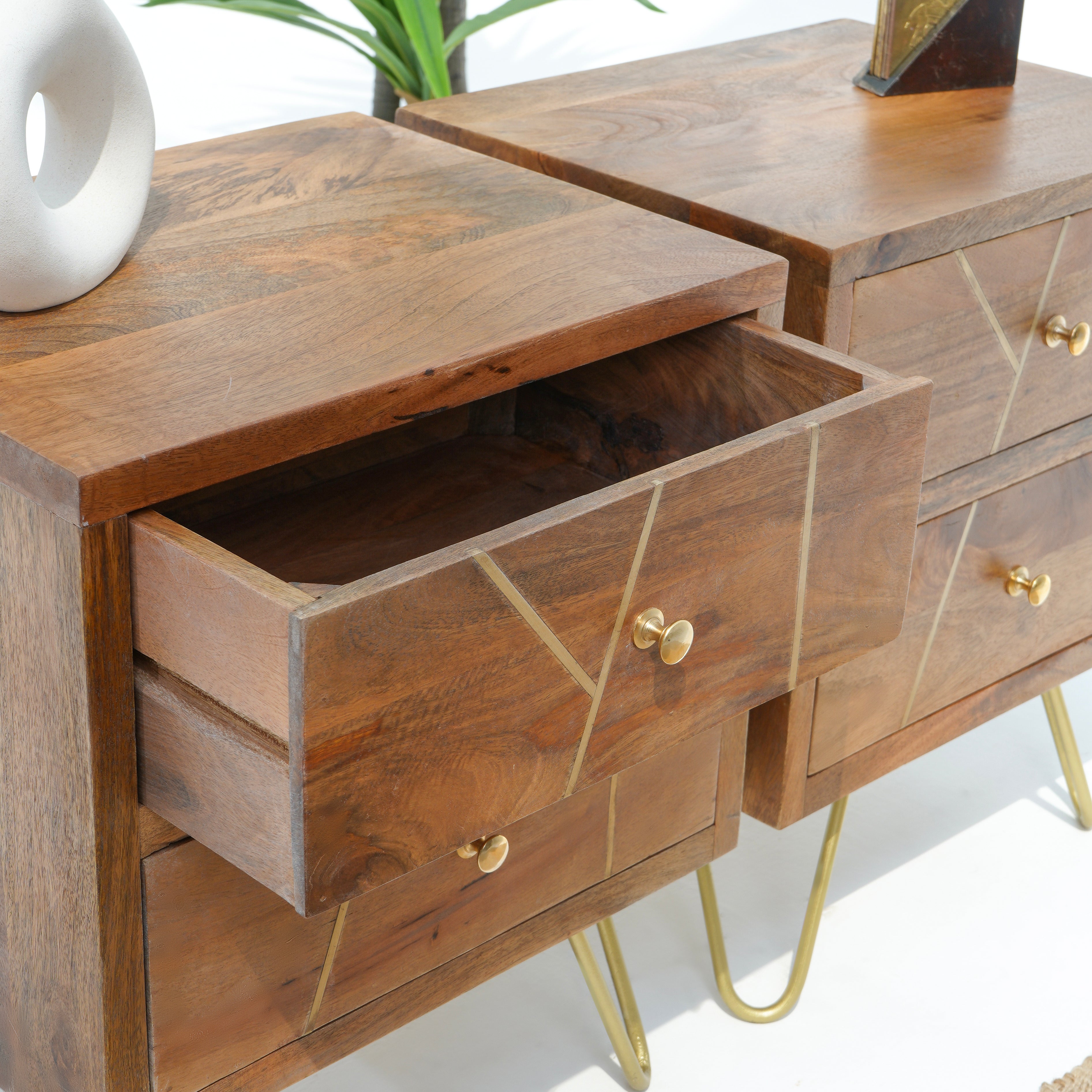 Gorgeous Mahogany Gold Line Two Drawer Nightstand