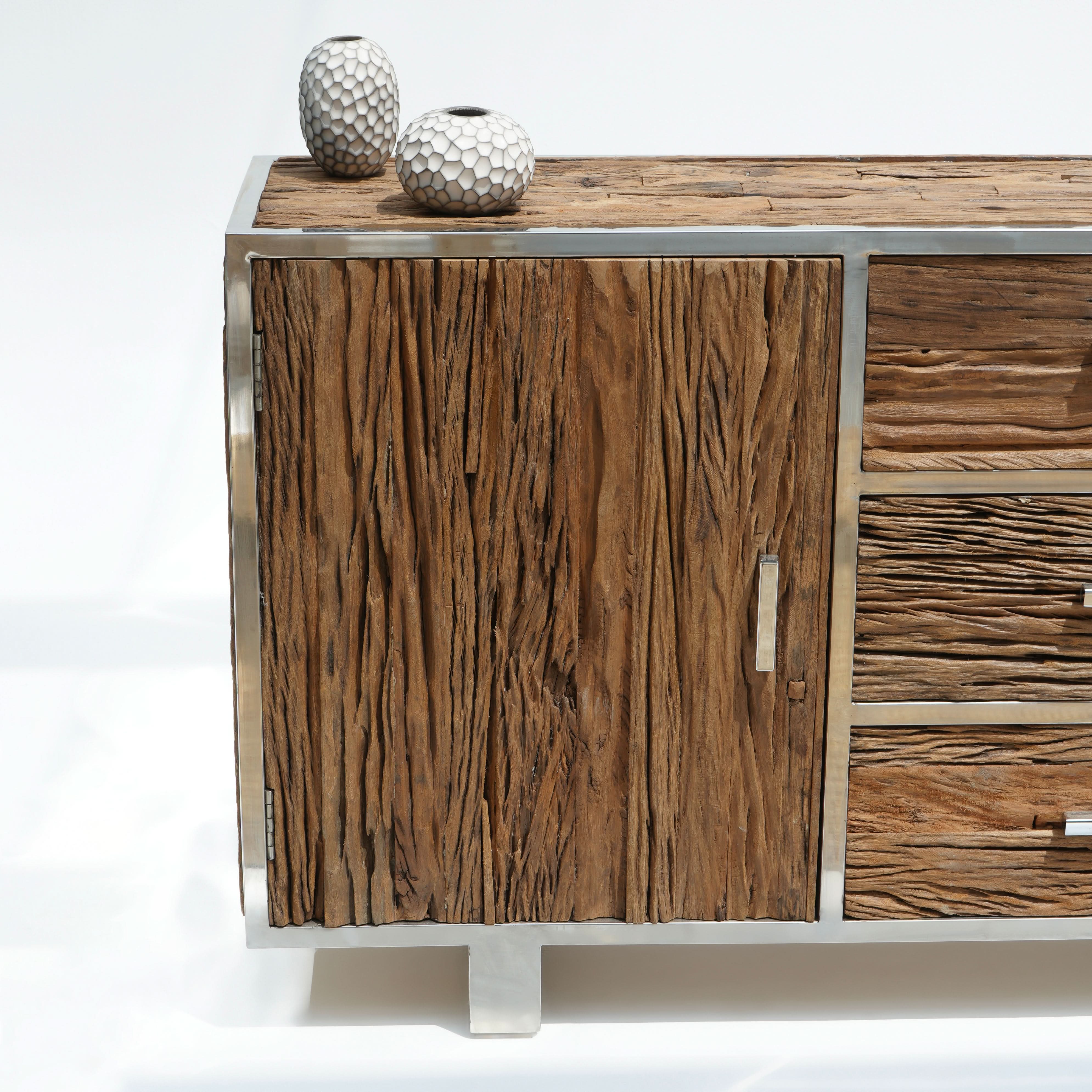 RAILWAY WOOD TWO DOOR THREE DRAWERS' SIDEBOARD - Art and craft furniture