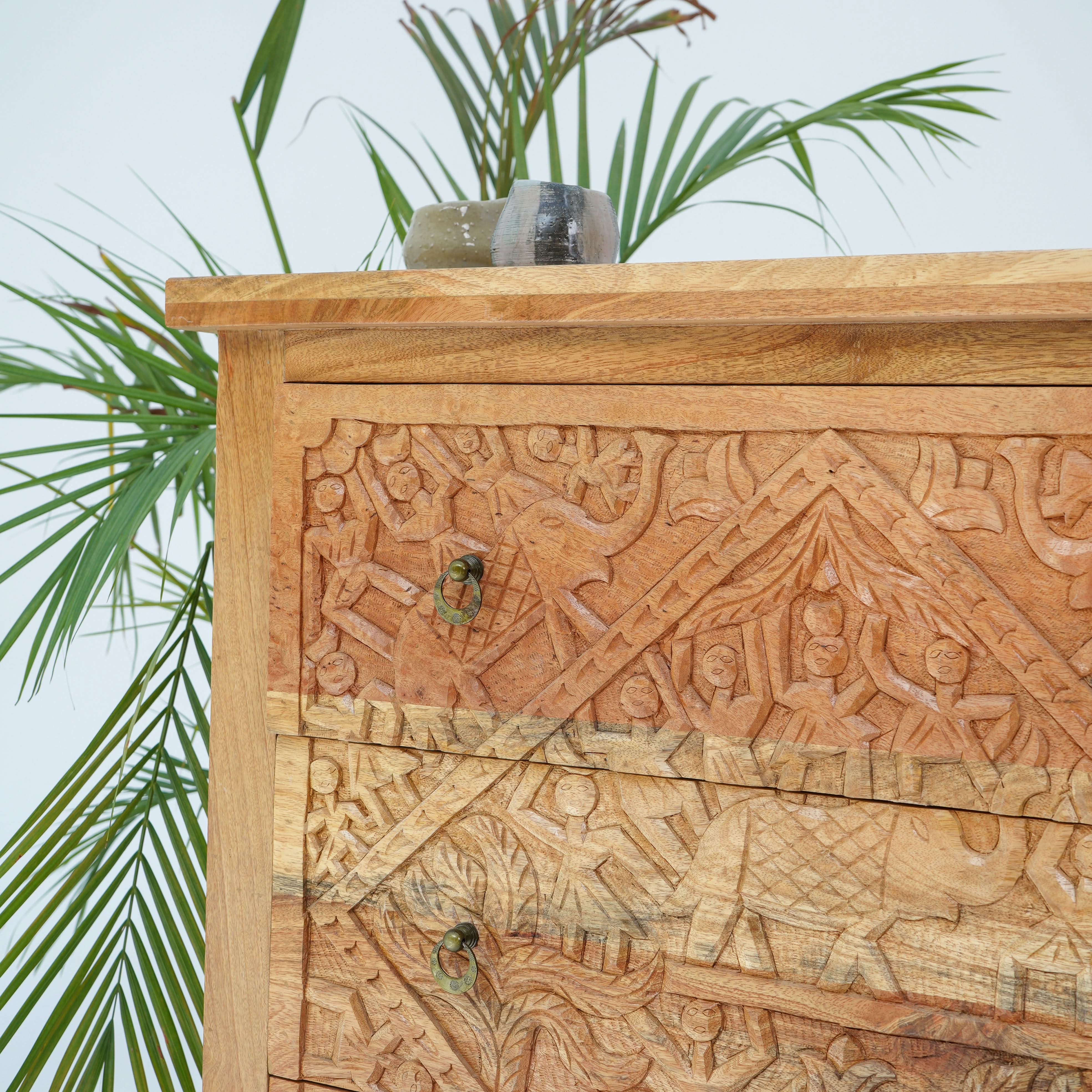 LISMORE CARVING SIX DRAWER CHEST OF DRAWERS - Art and craft furniture