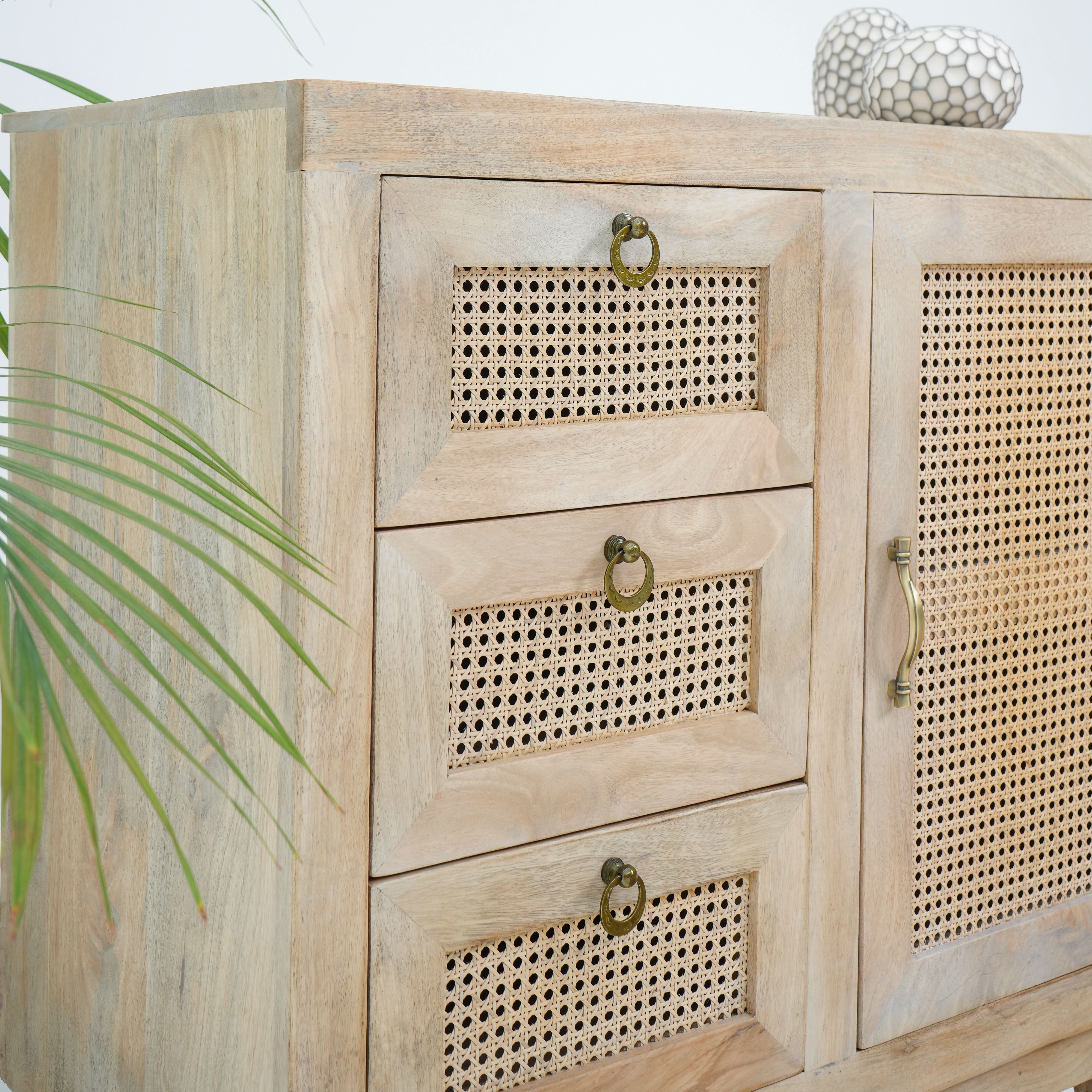 CANOVIA CANE THREE DRAWER ONE DOOR SIDEBOARD - Art and craft furniture