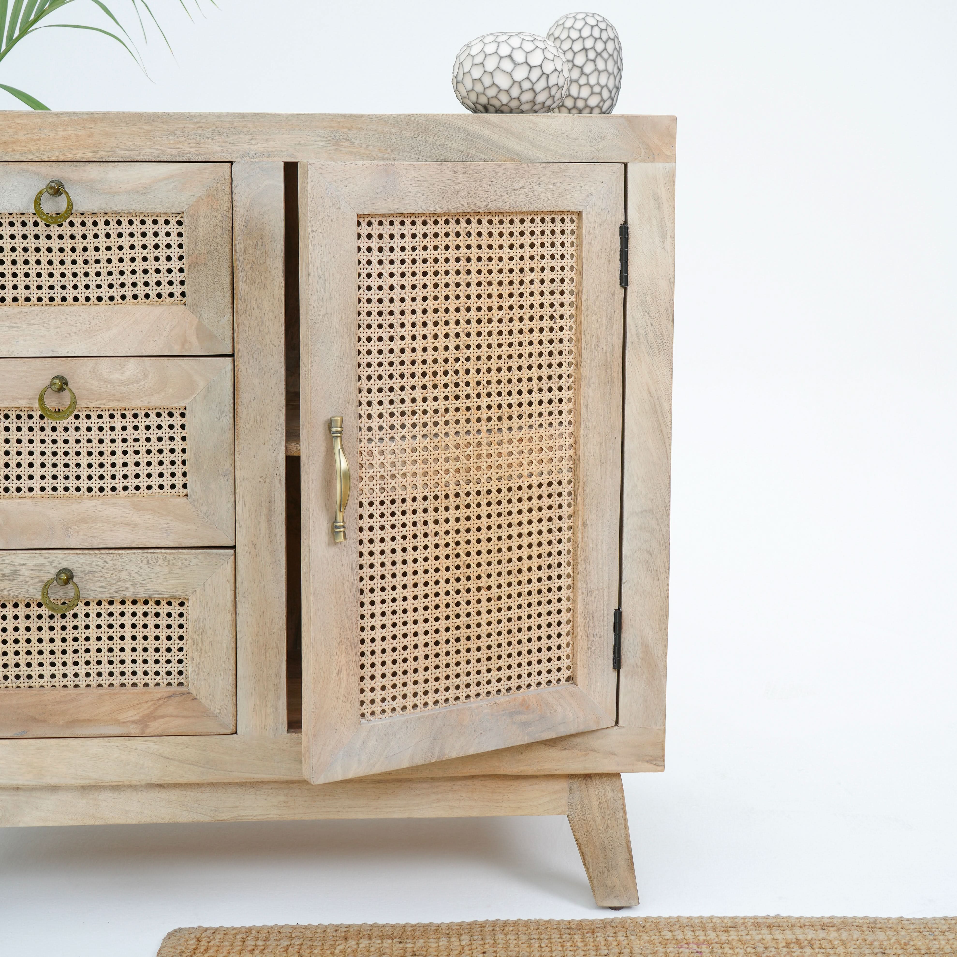 CANOVIA CANE THREE DRAWER ONE DOOR SIDEBOARD - Art and craft furniture