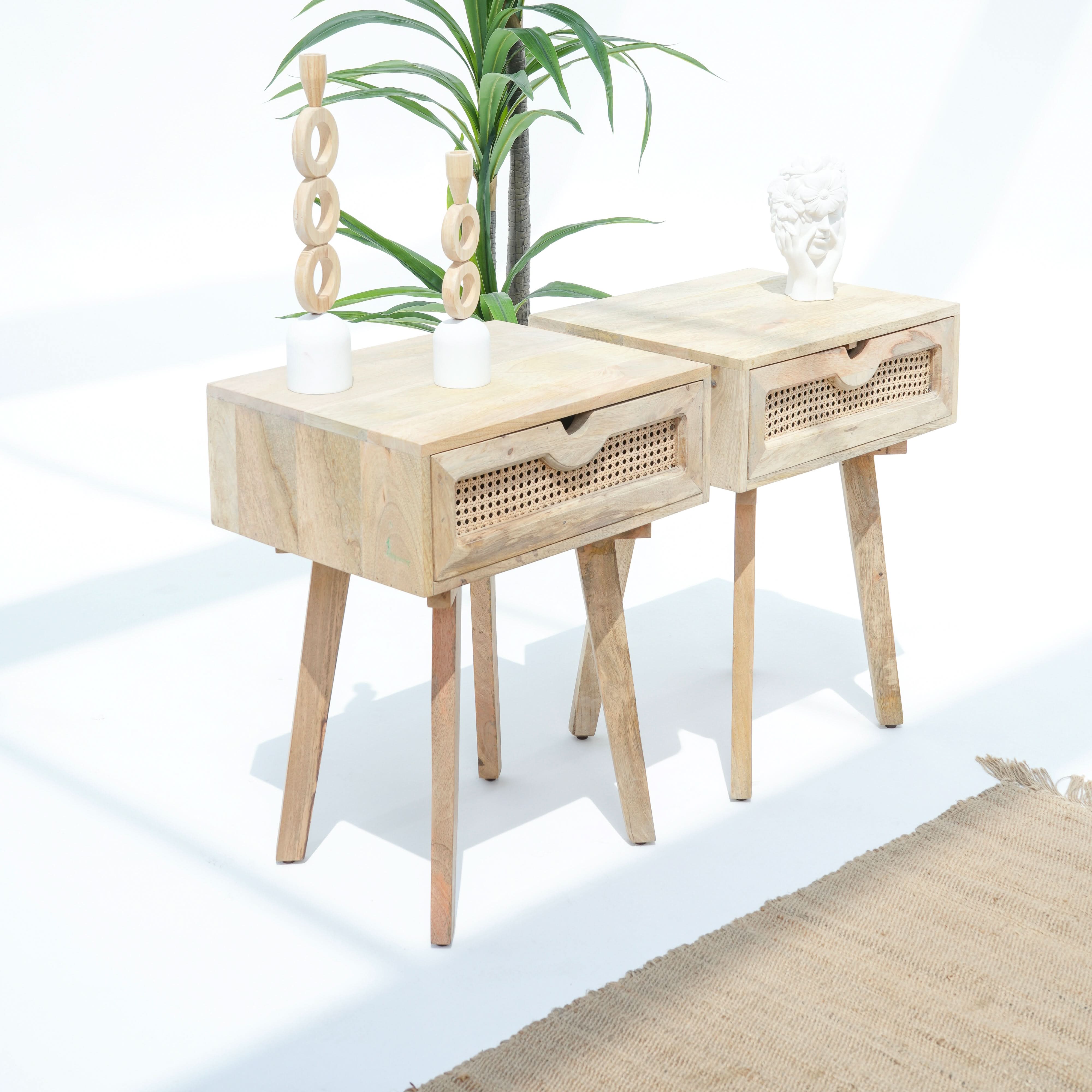 CANOVIA CANE ONE DRAWER NIGHTSTAND TABLE - Art and craft furniture
