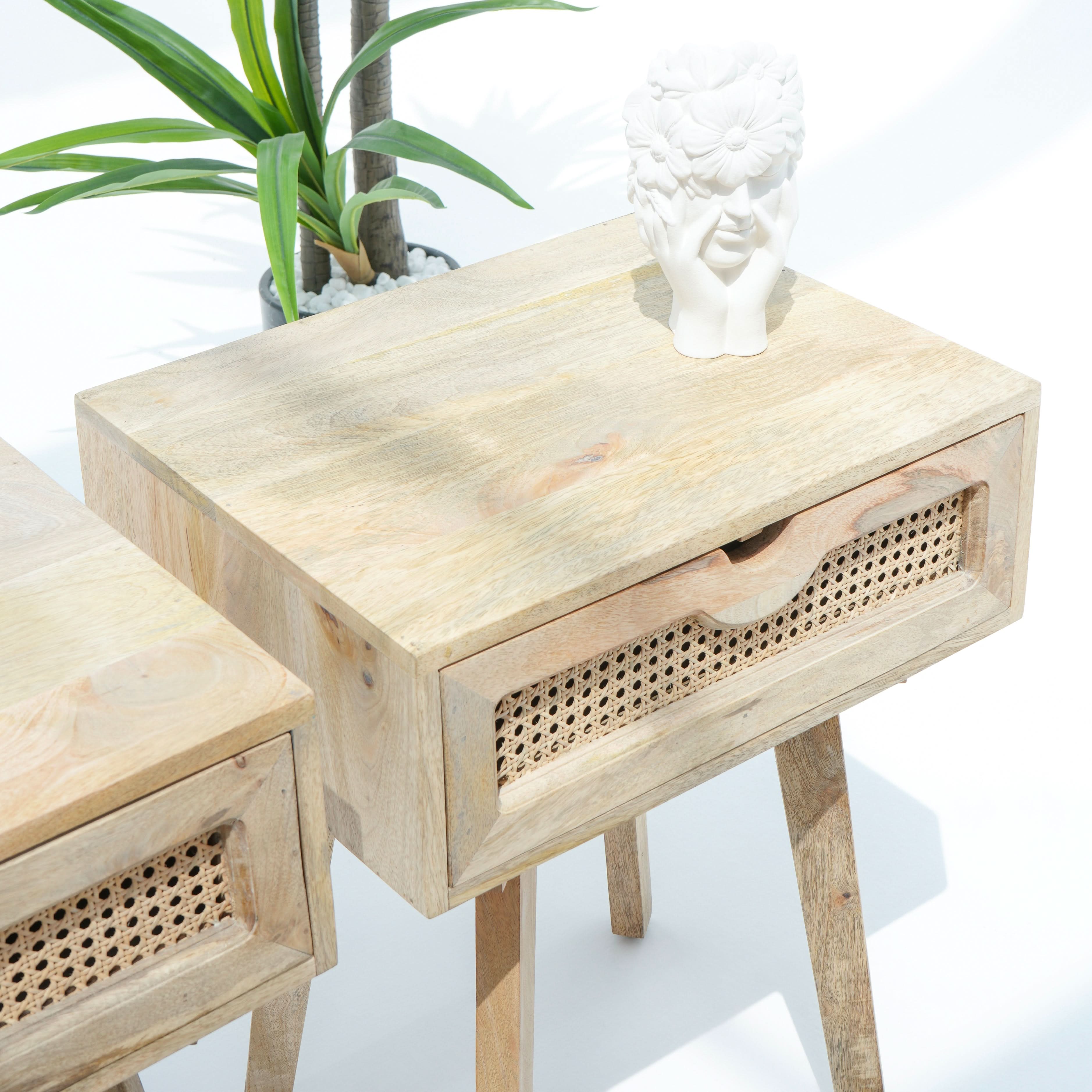 CANOVIA CANE ONE DRAWER NIGHTSTAND TABLE - Art and craft furniture