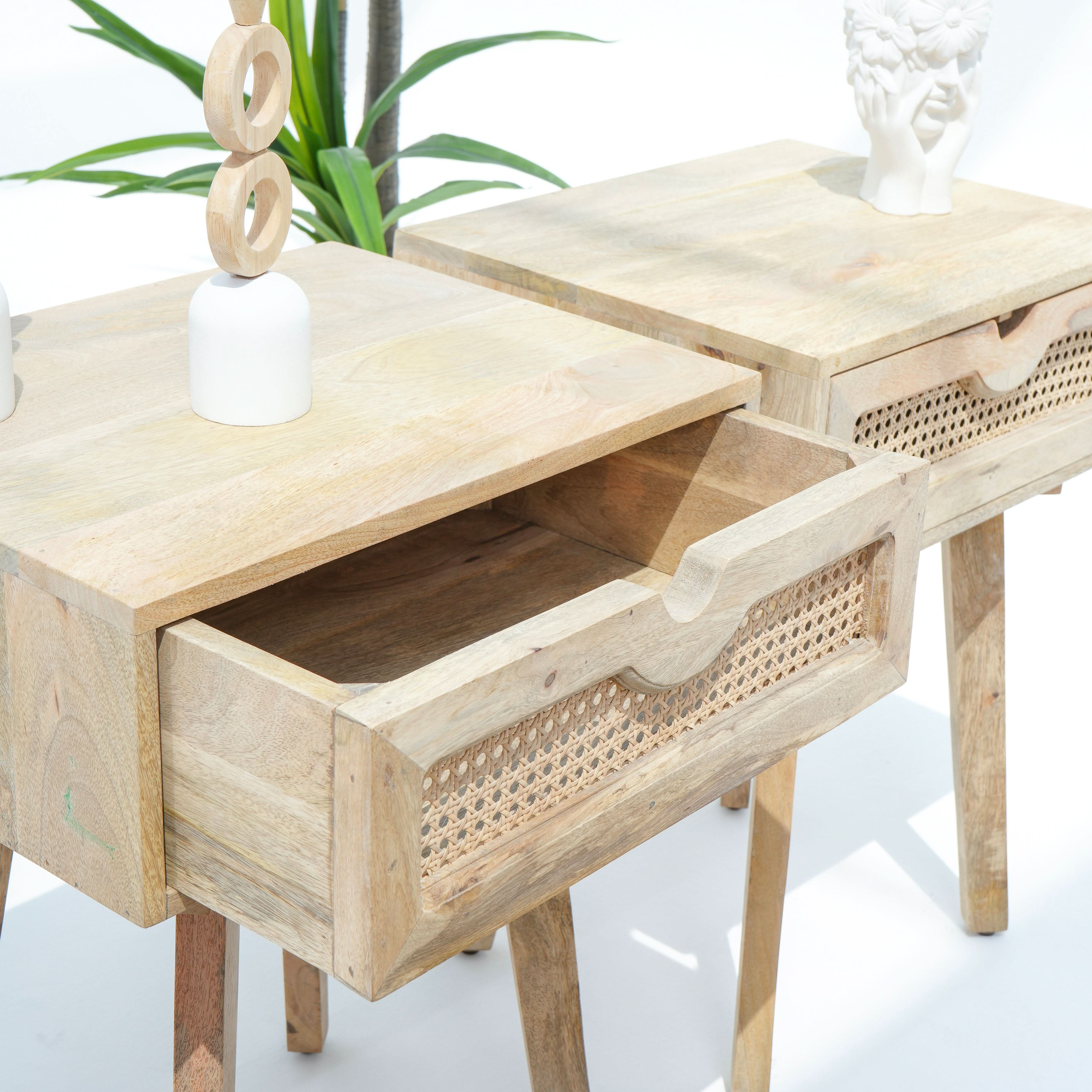 CANOVIA CANE ONE DRAWER NIGHTSTAND TABLE - Art and craft furniture