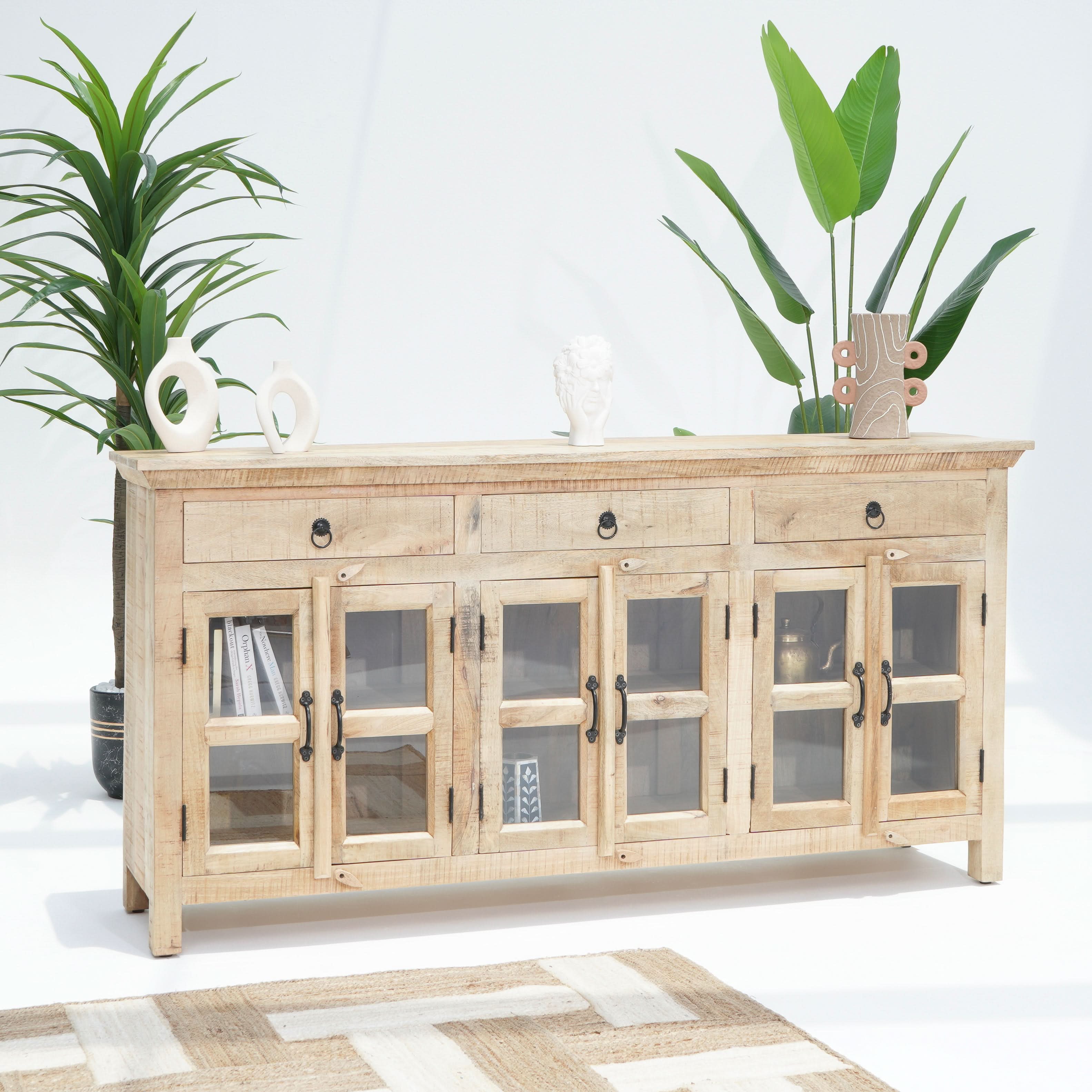 MANGOEDGE SIX GLASS DOOR THREE DRAWERS' SIDEBOARD - Art and craft furniture