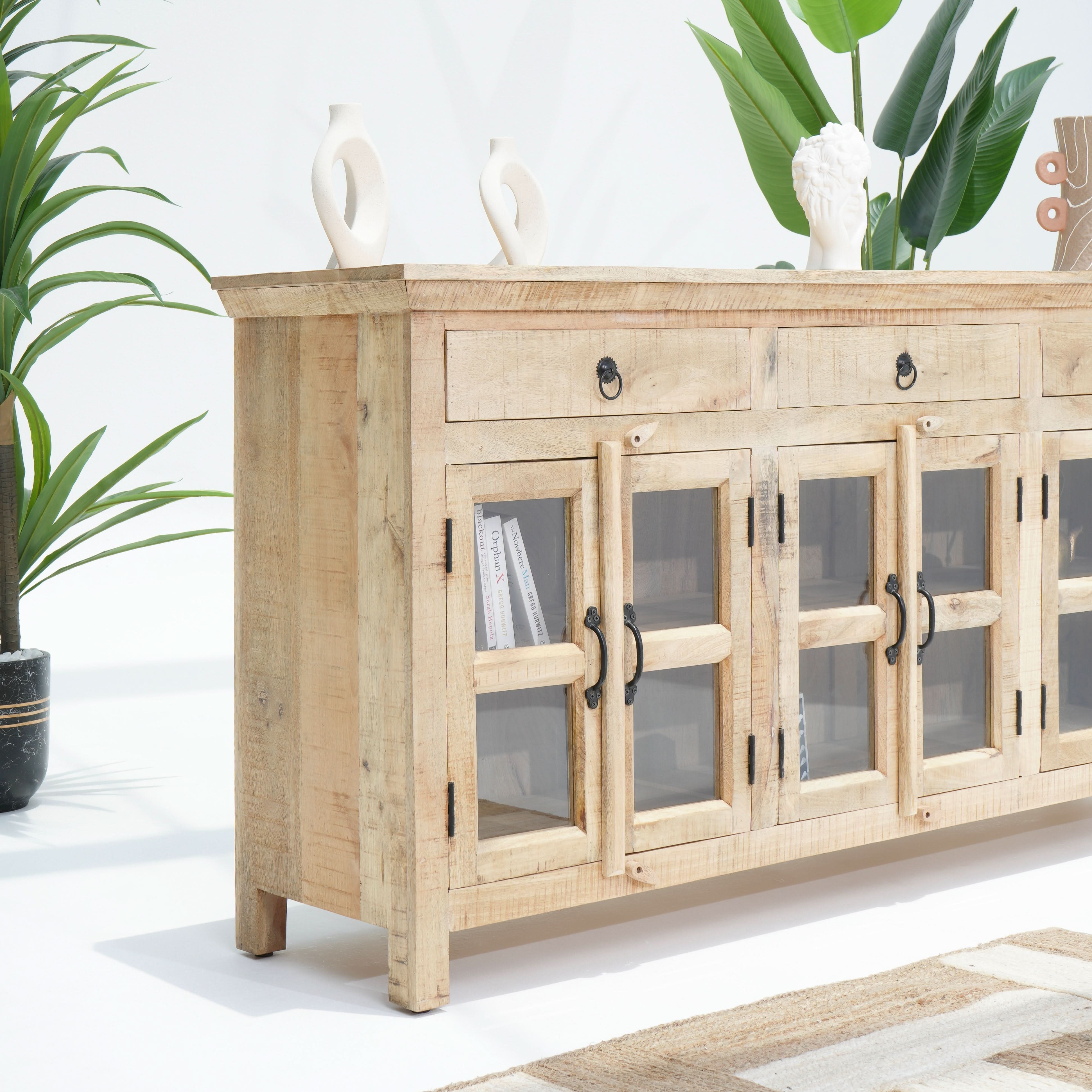 MANGOEDGE SIX GLASS DOOR THREE DRAWERS' SIDEBOARD - Art and craft furniture