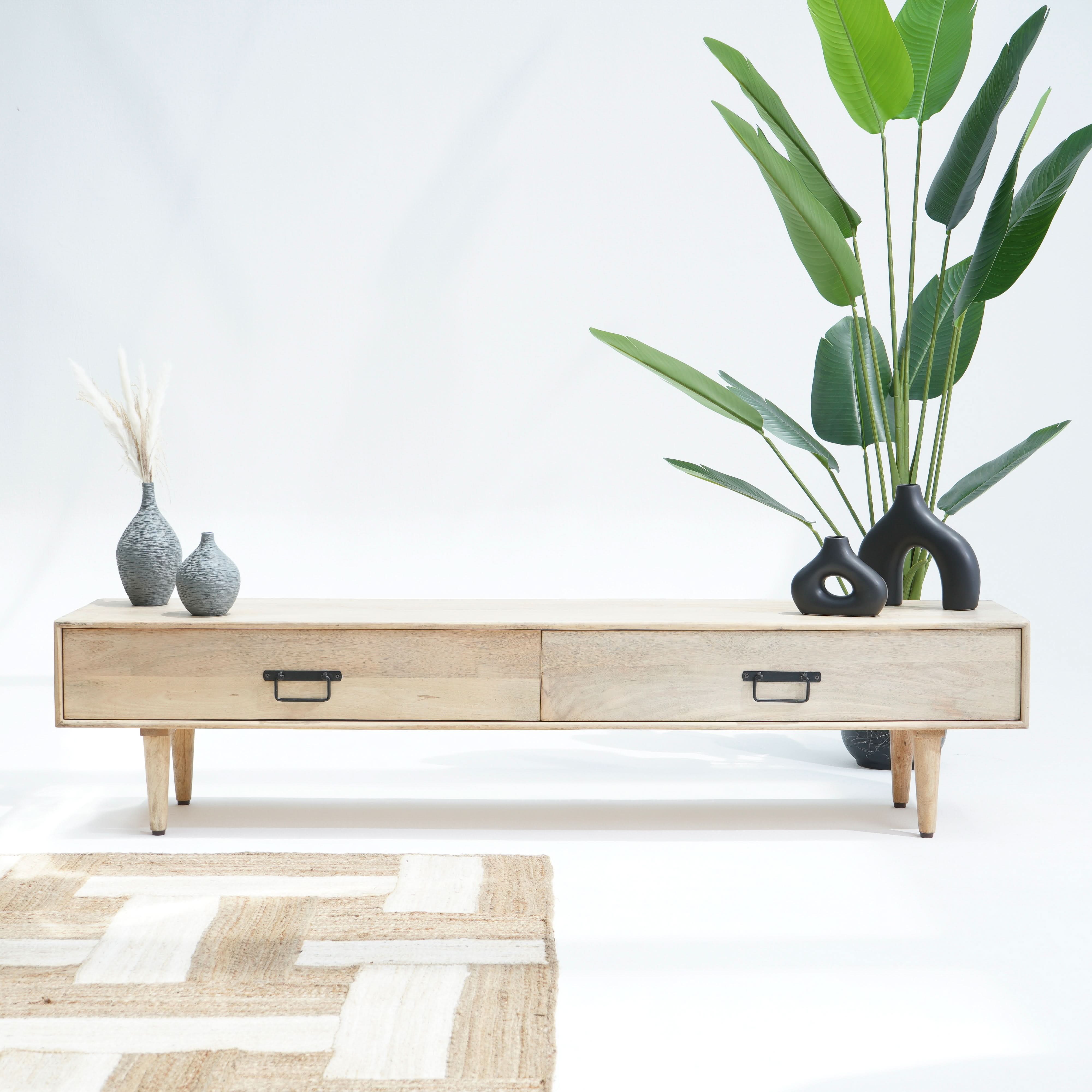 SKYLINE TWO DRAWER WOODEN LEGS TV STAND - Art and craft furniture