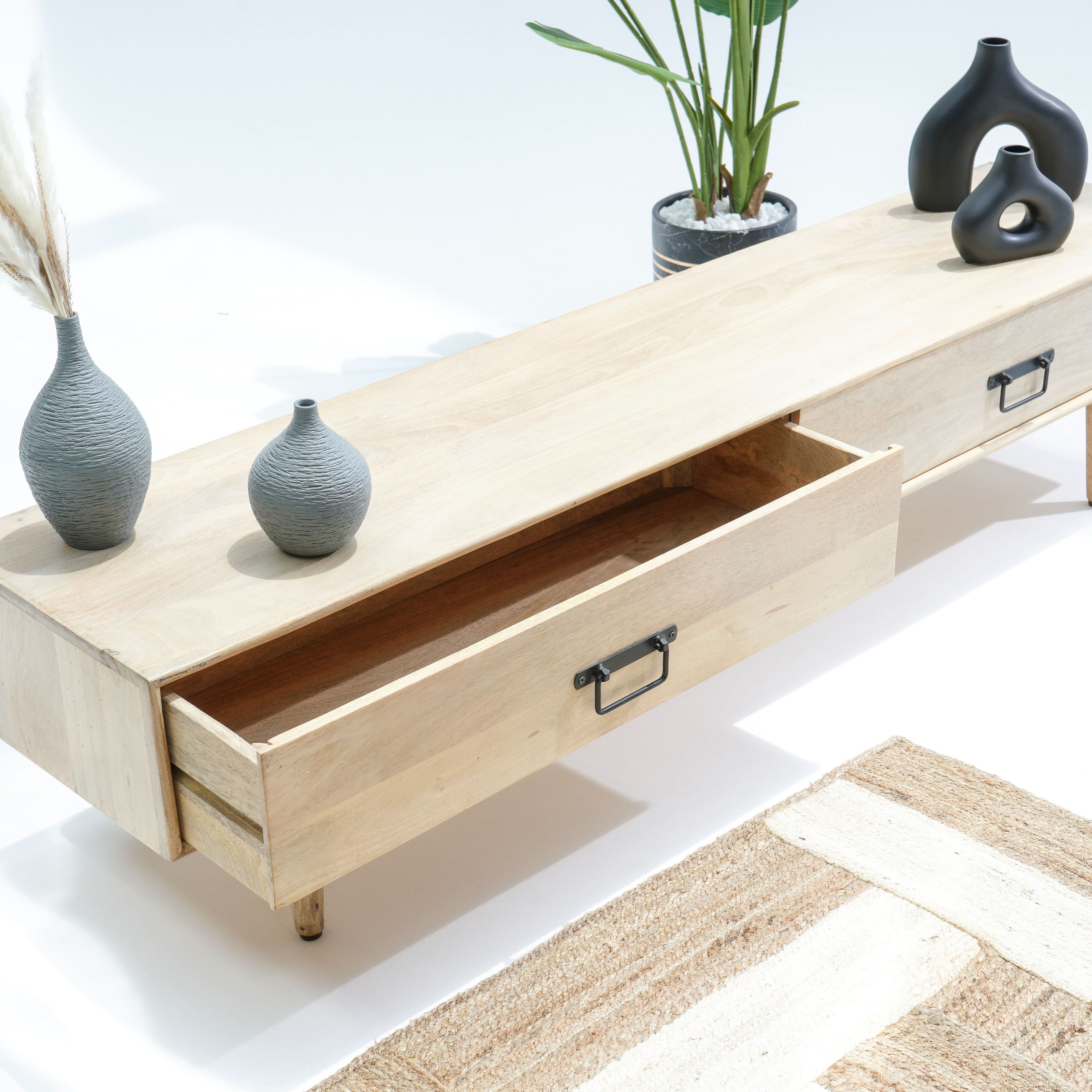SKYLINE TWO DRAWER WOODEN LEGS TV STAND - Art and craft furniture