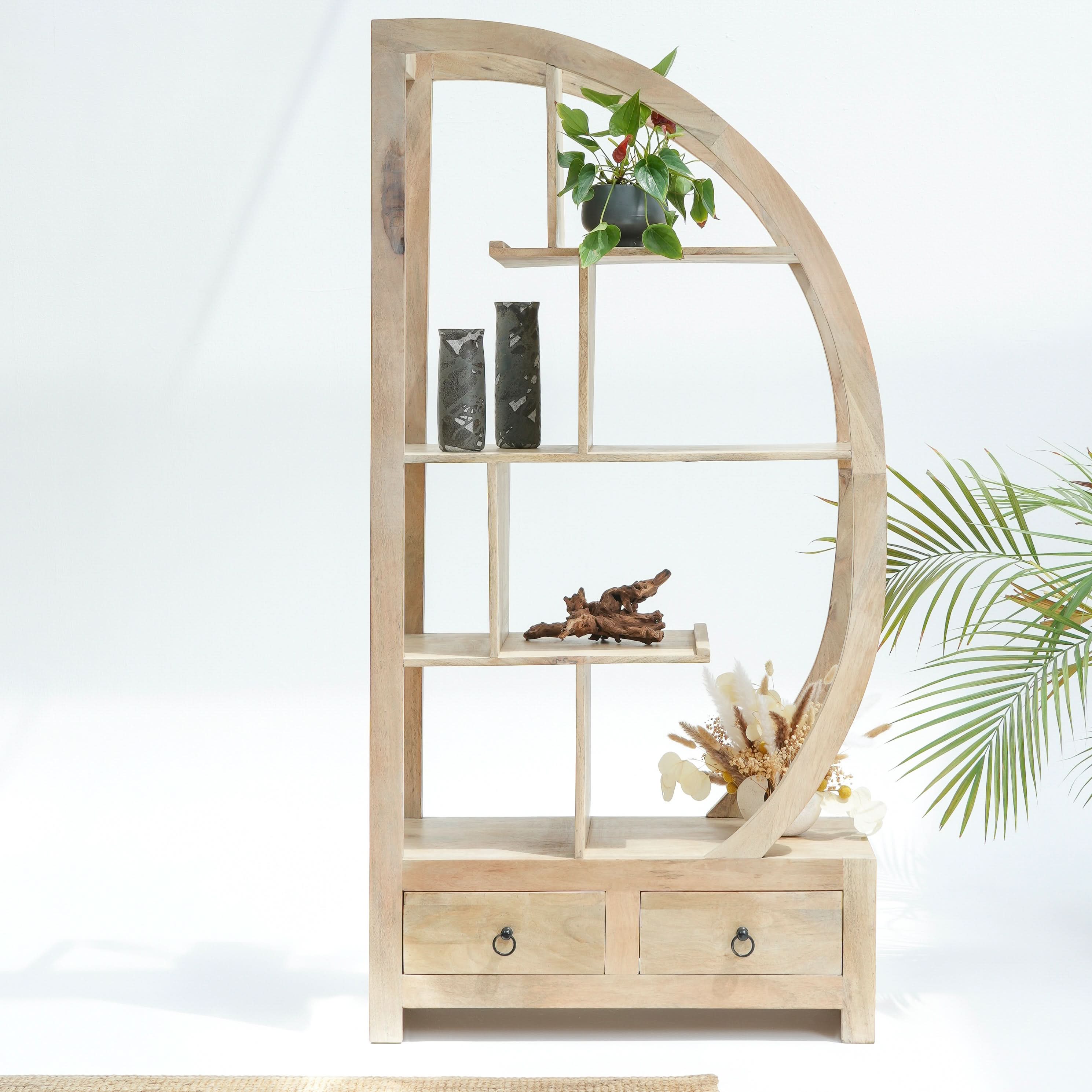 AUREVO WOODEN HALF ROUND BOOKSHELF - Art and craft furniture