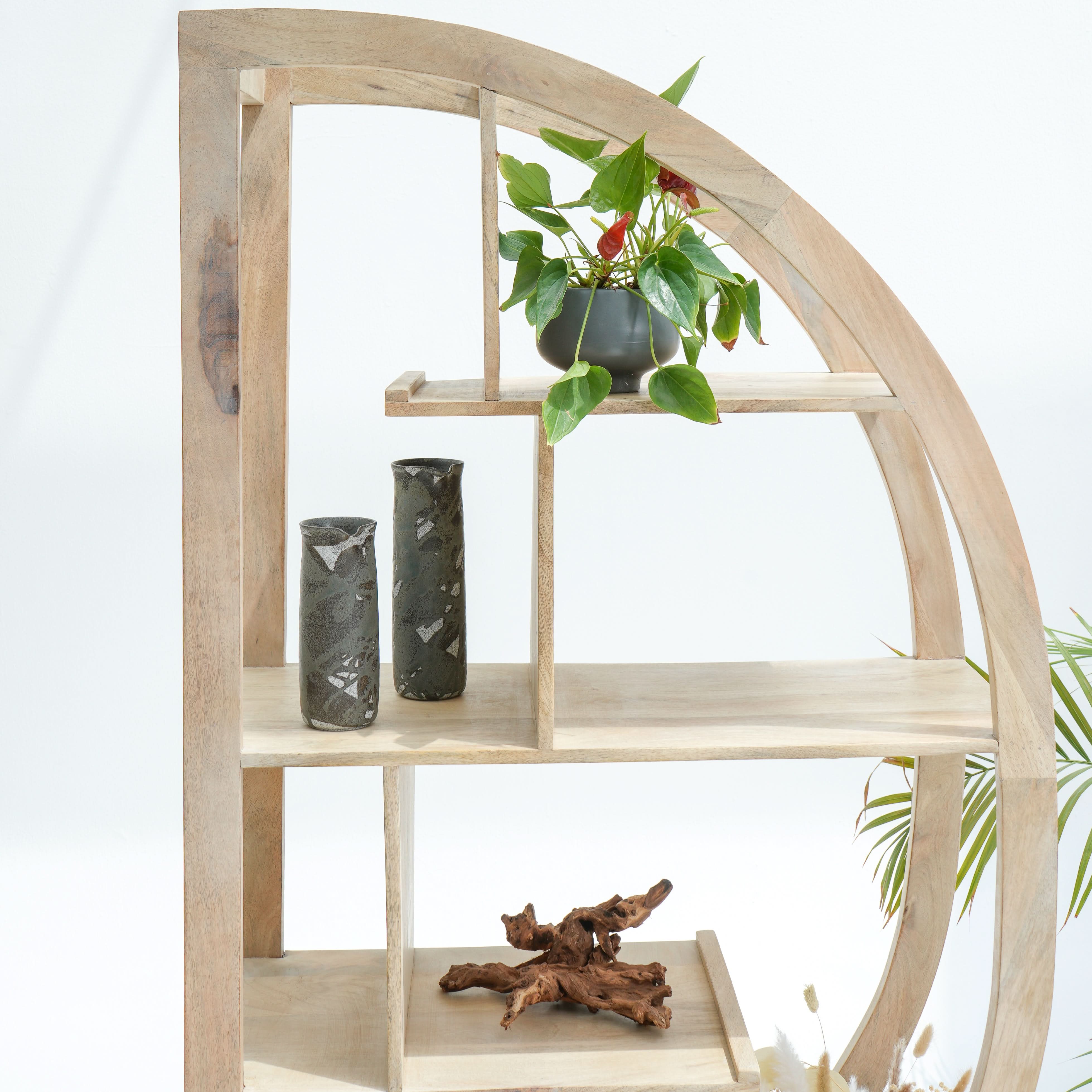 AUREVO WOODEN HALF ROUND BOOKSHELF - Art and craft furniture