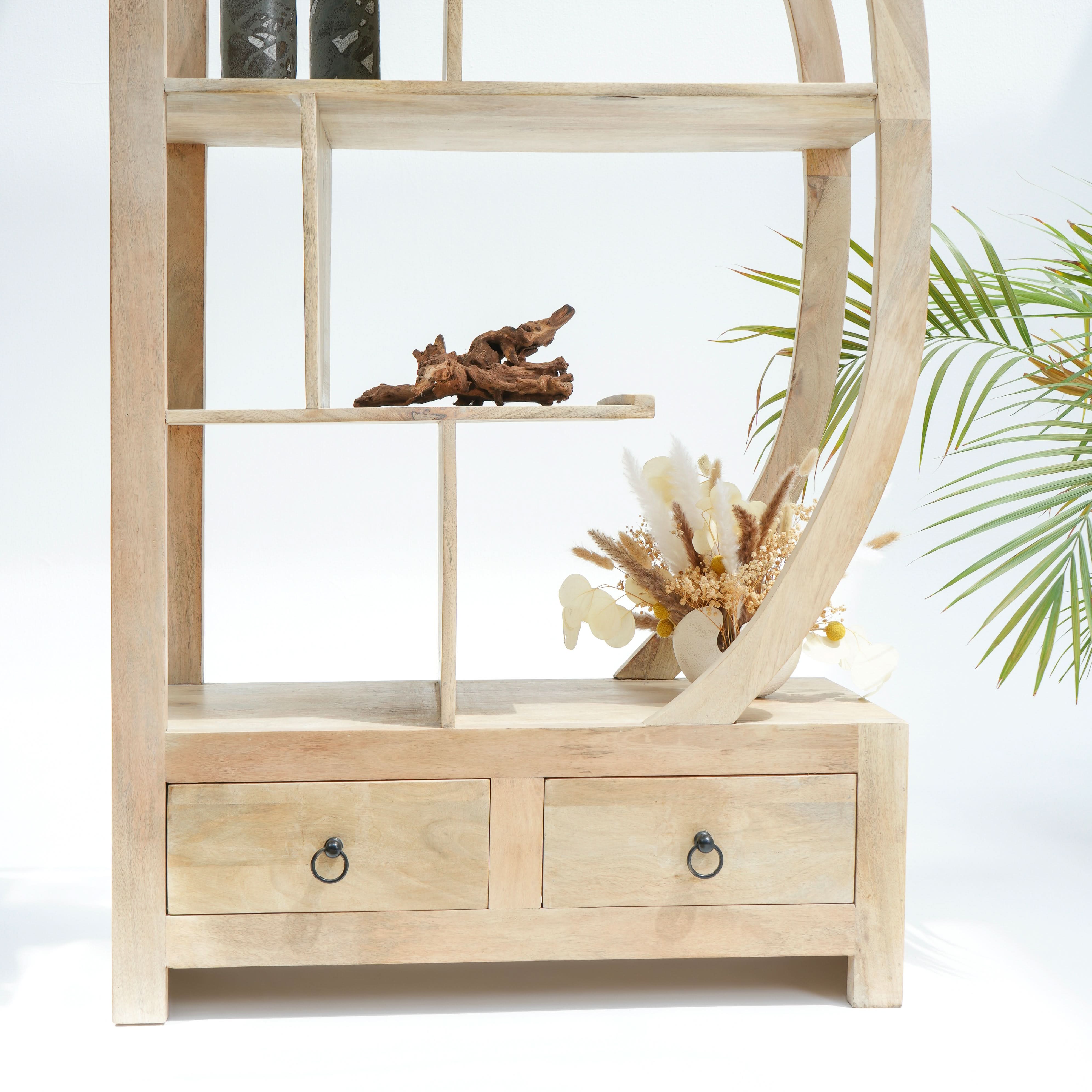 AUREVO WOODEN HALF ROUND BOOKSHELF - Art and craft furniture
