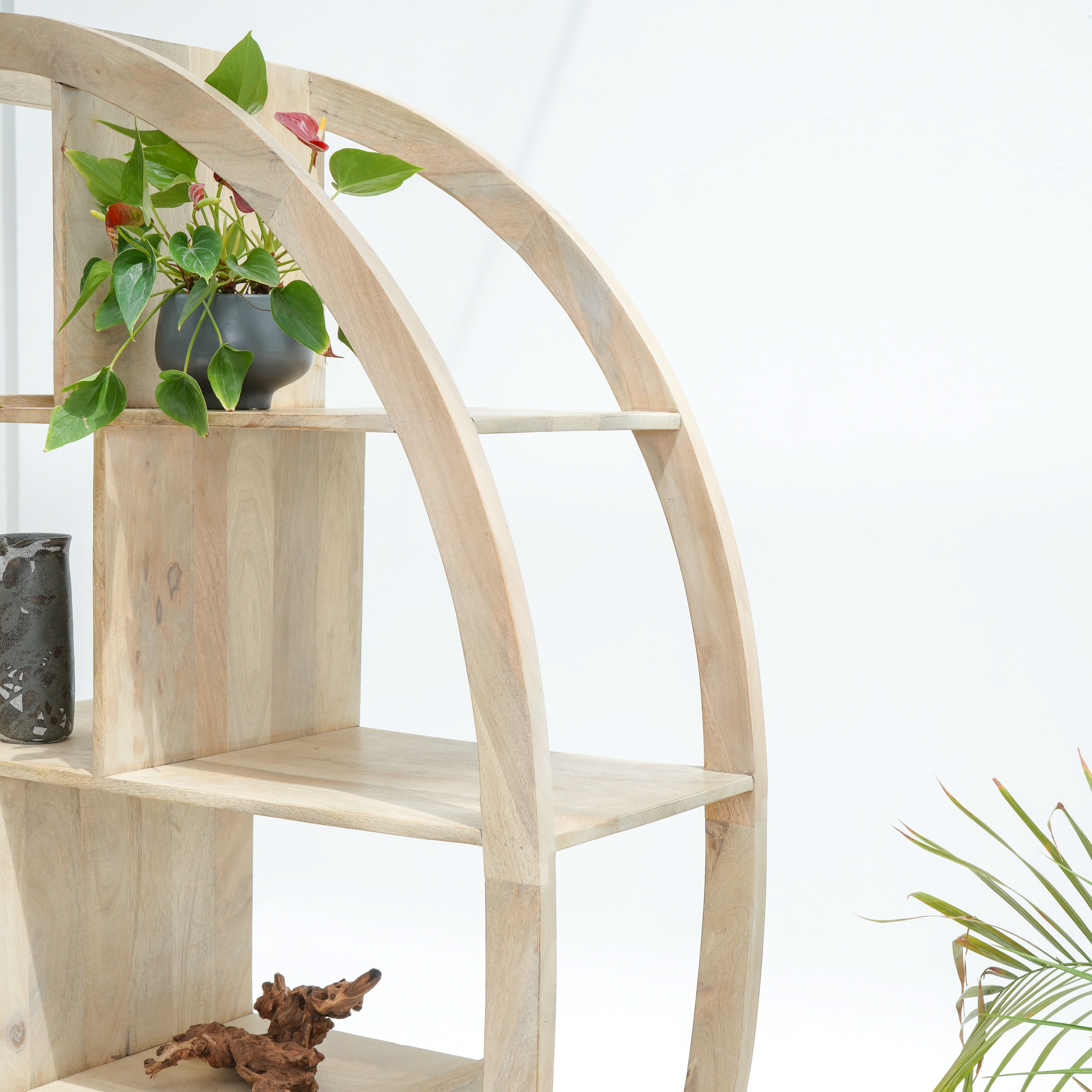 AUREVO WOODEN HALF ROUND BOOKSHELF - Art and craft furniture