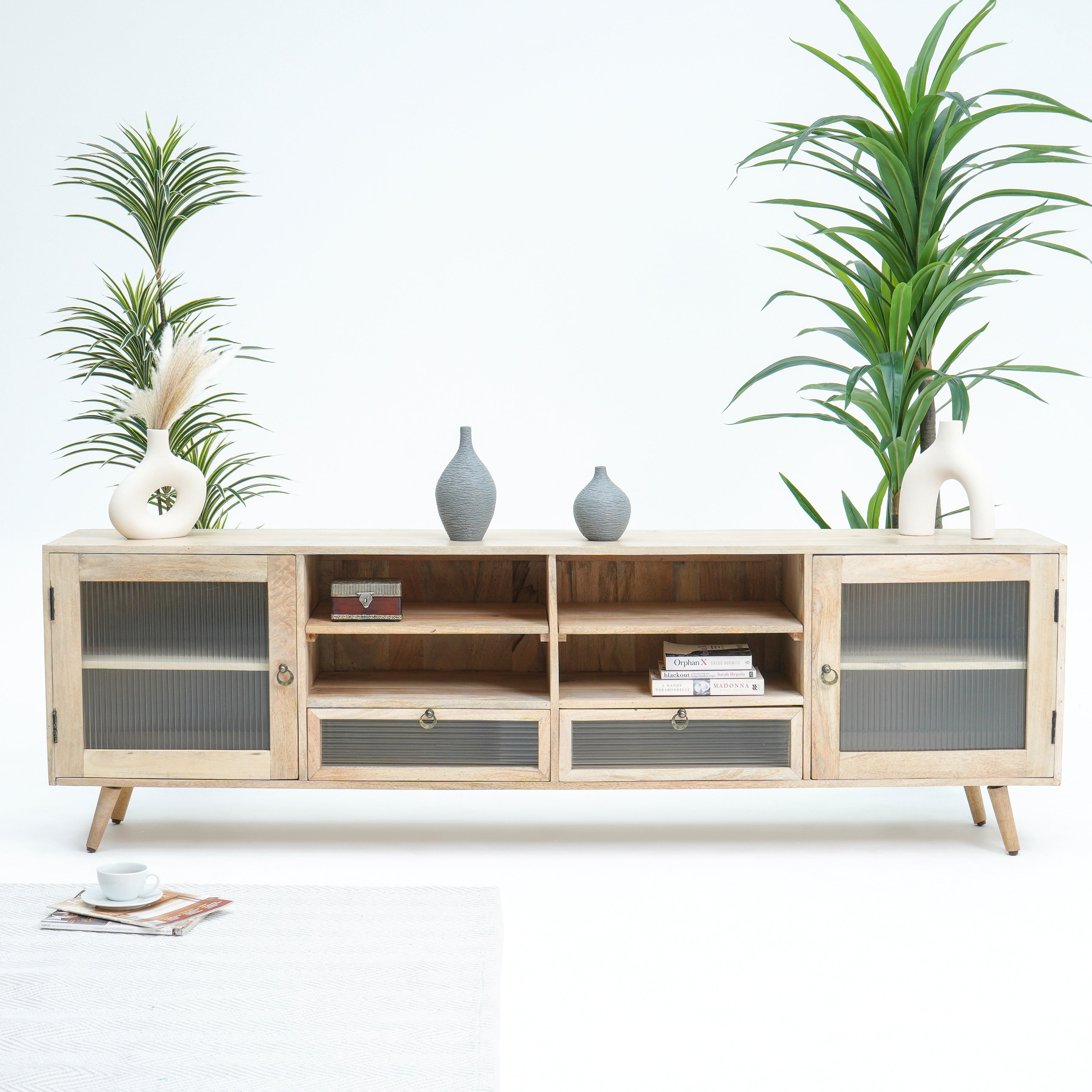 Lyon Glass door and drawer Tv stand
