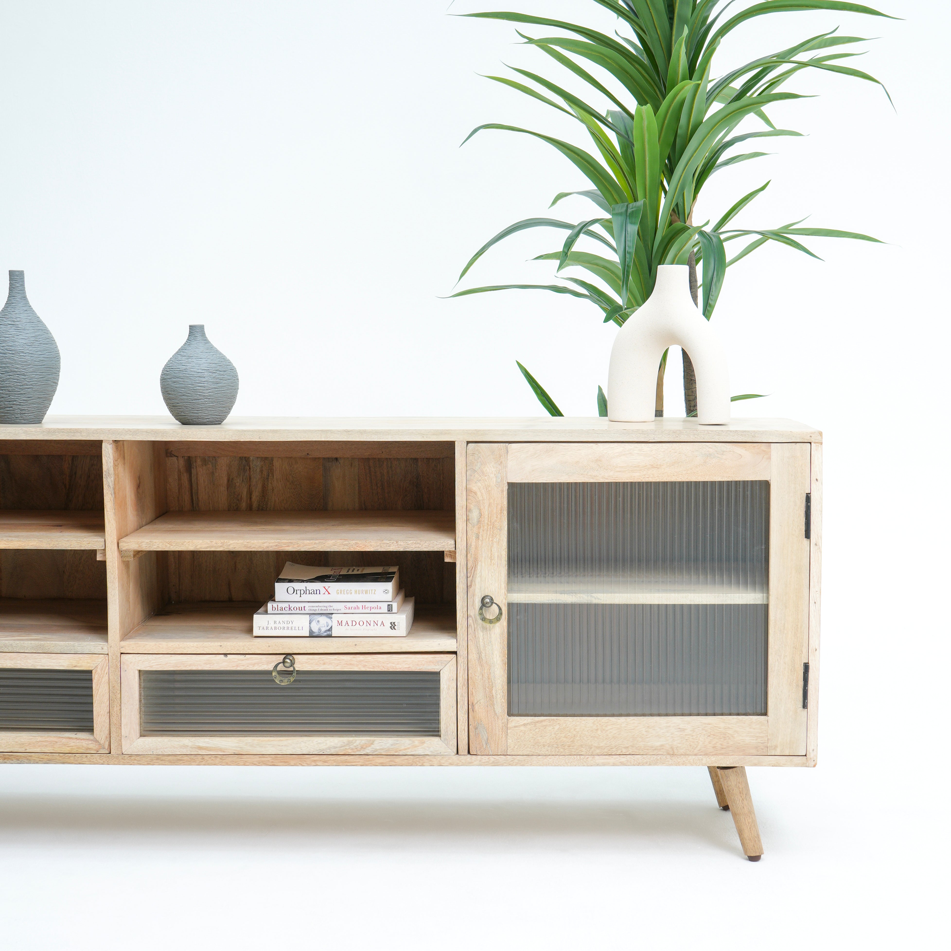 Lyon Glass door and drawer Tv stand