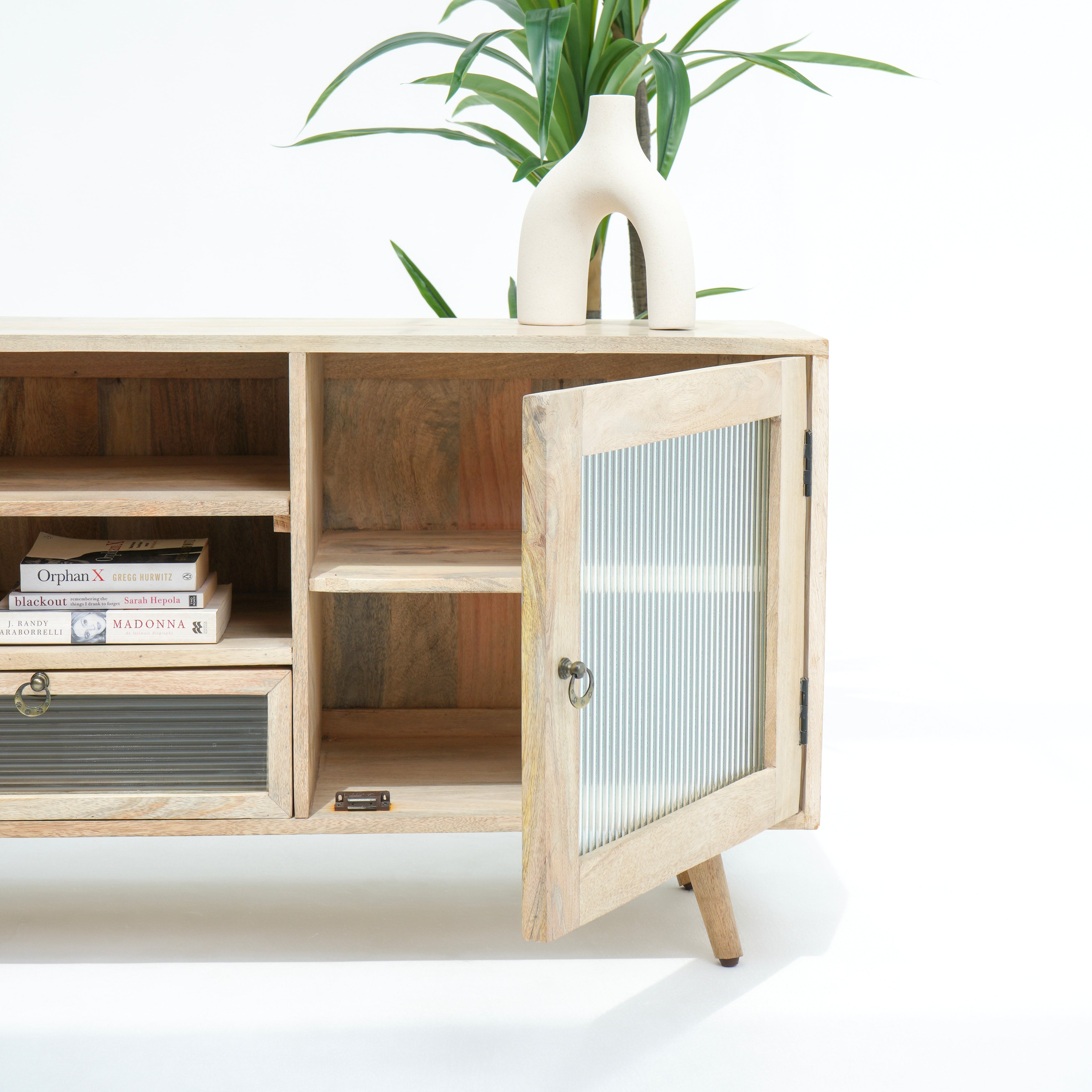 Lyon Glass door and drawer Tv stand