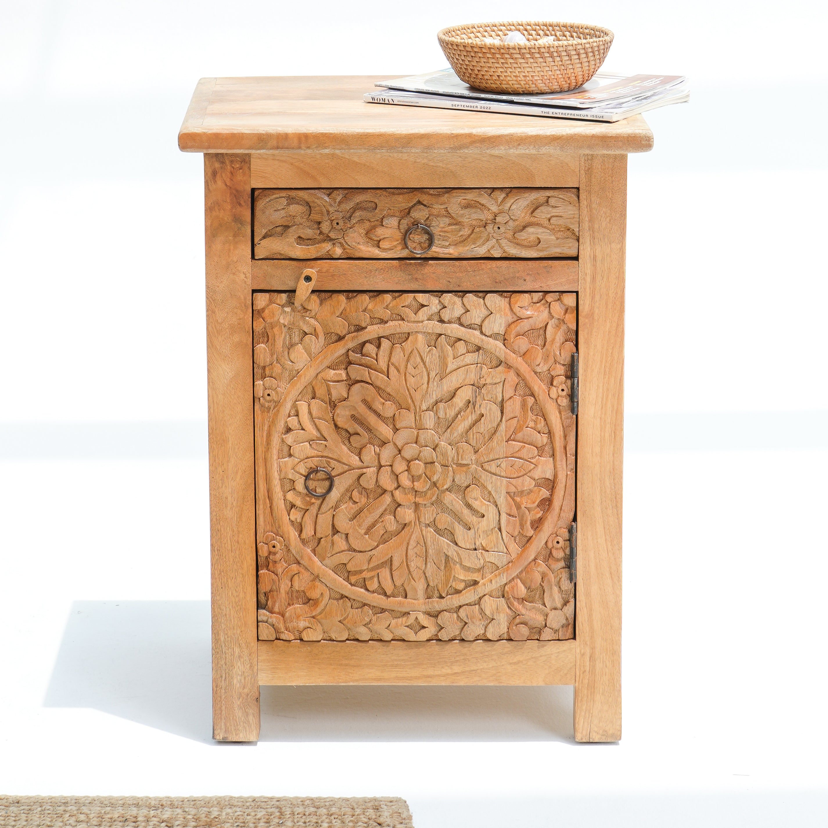 Charming Cedar Carved Natural Nightstand