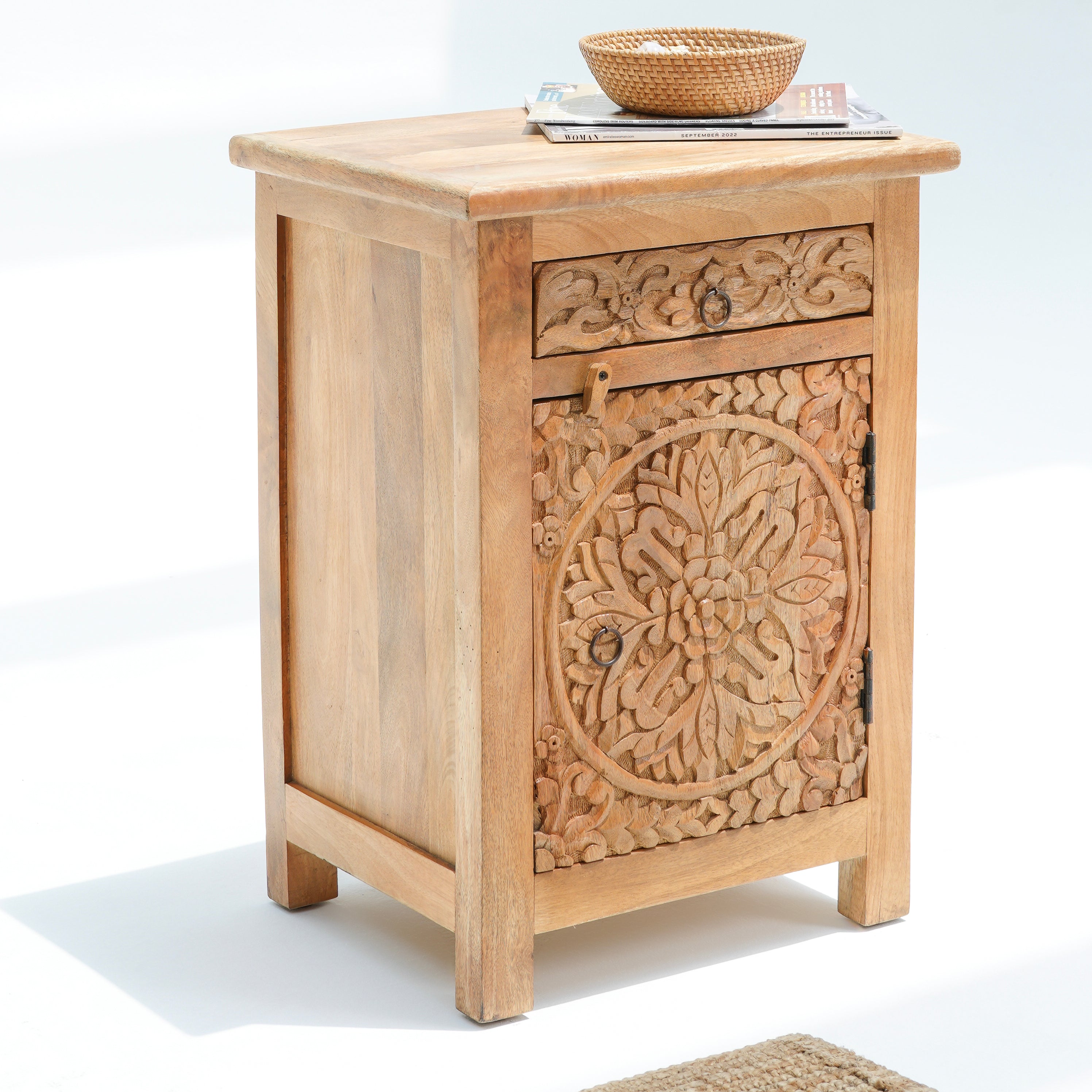 Charming Cedar Carved Natural Nightstand