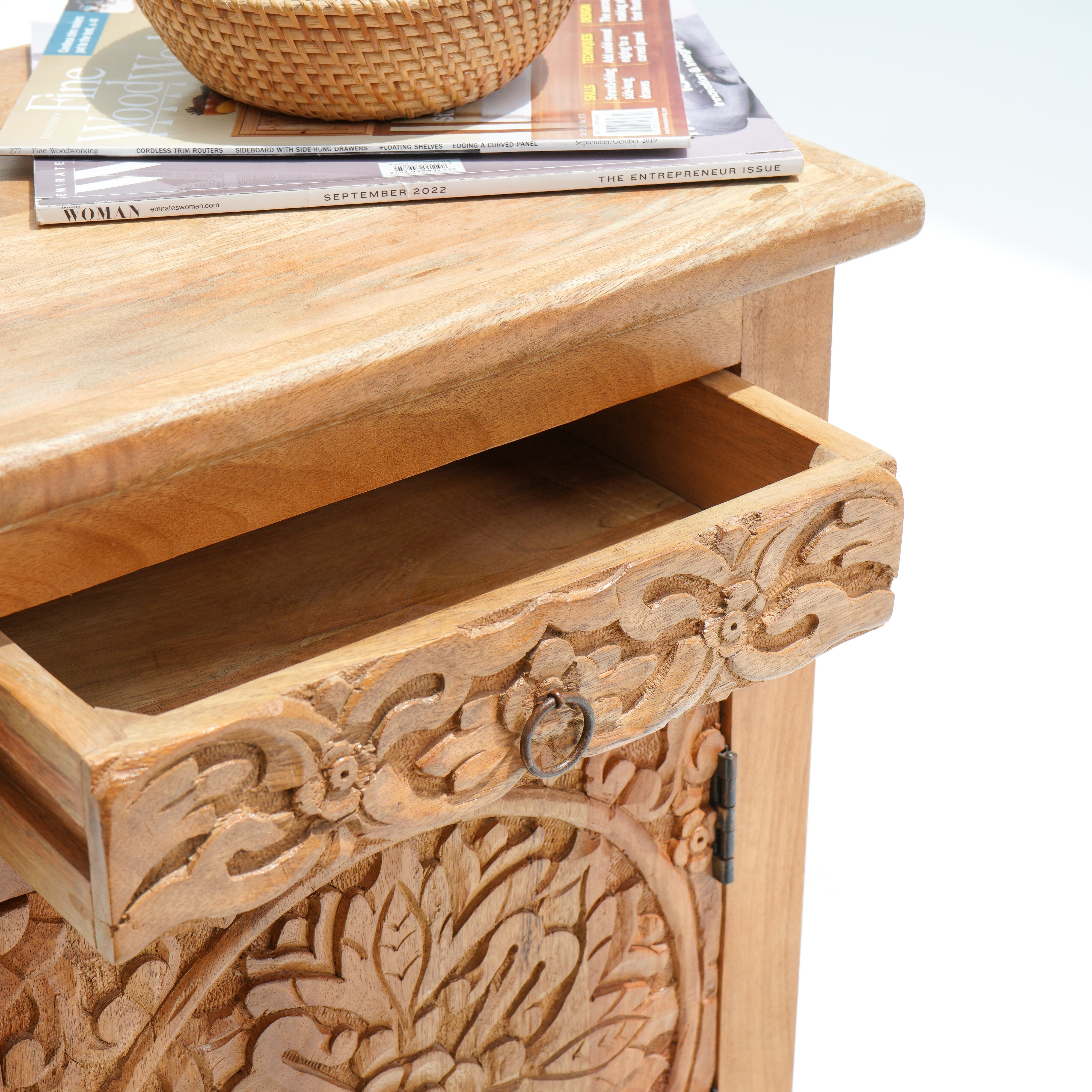 Charming Cedar Carved Natural Nightstand