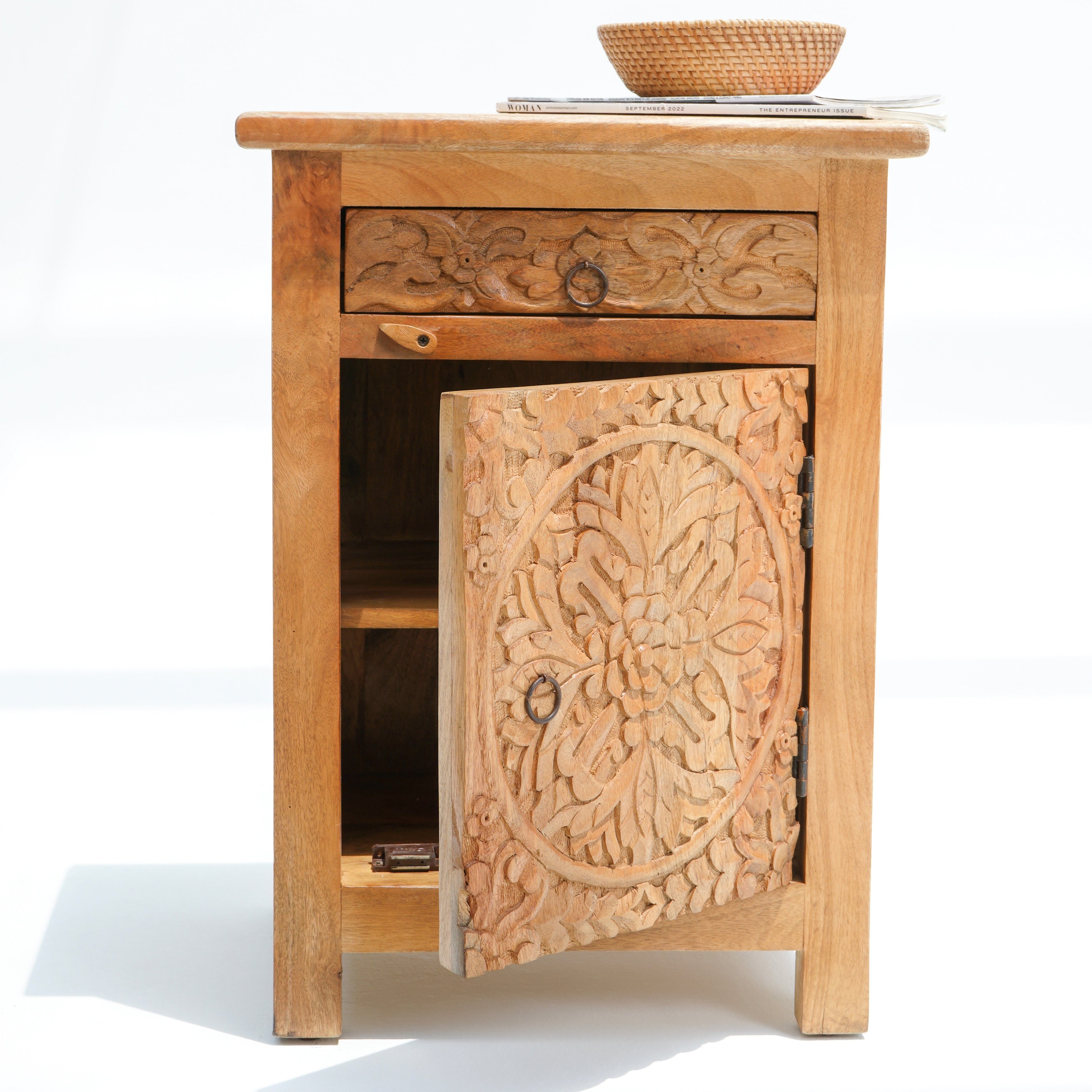Charming Cedar Carved Natural Nightstand
