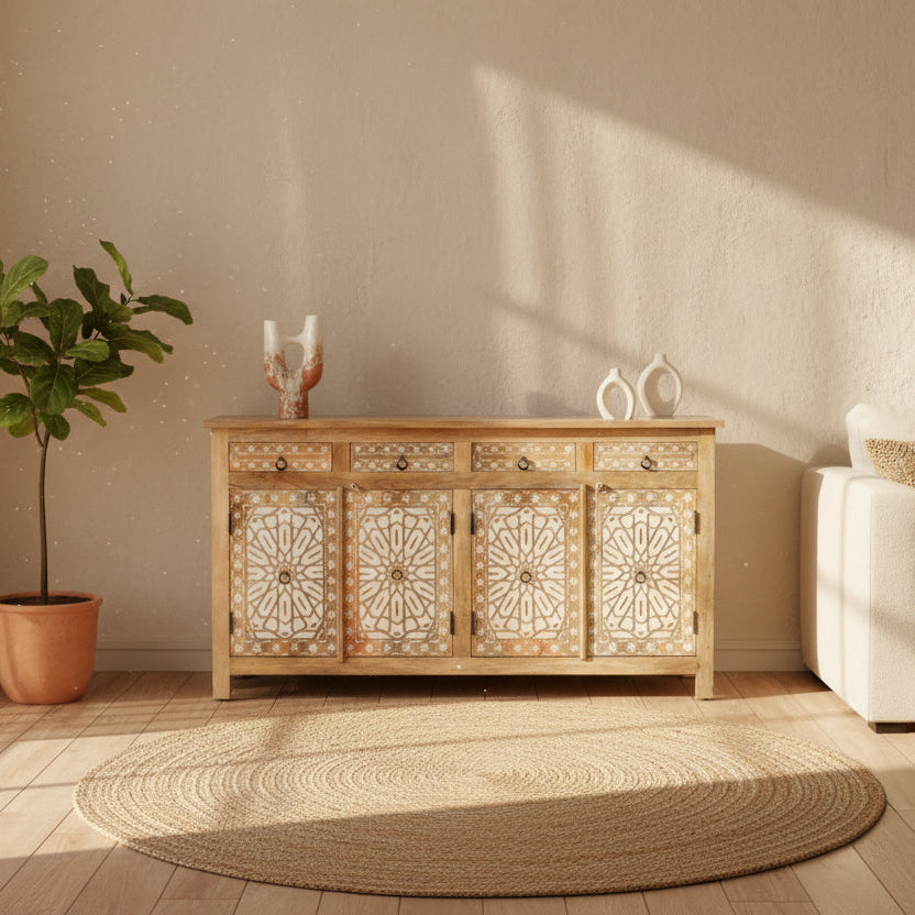IVORY CNC DESIGN FOUR DOOR FOUR DRAWER SIDEBOARD - Art and craft furniture