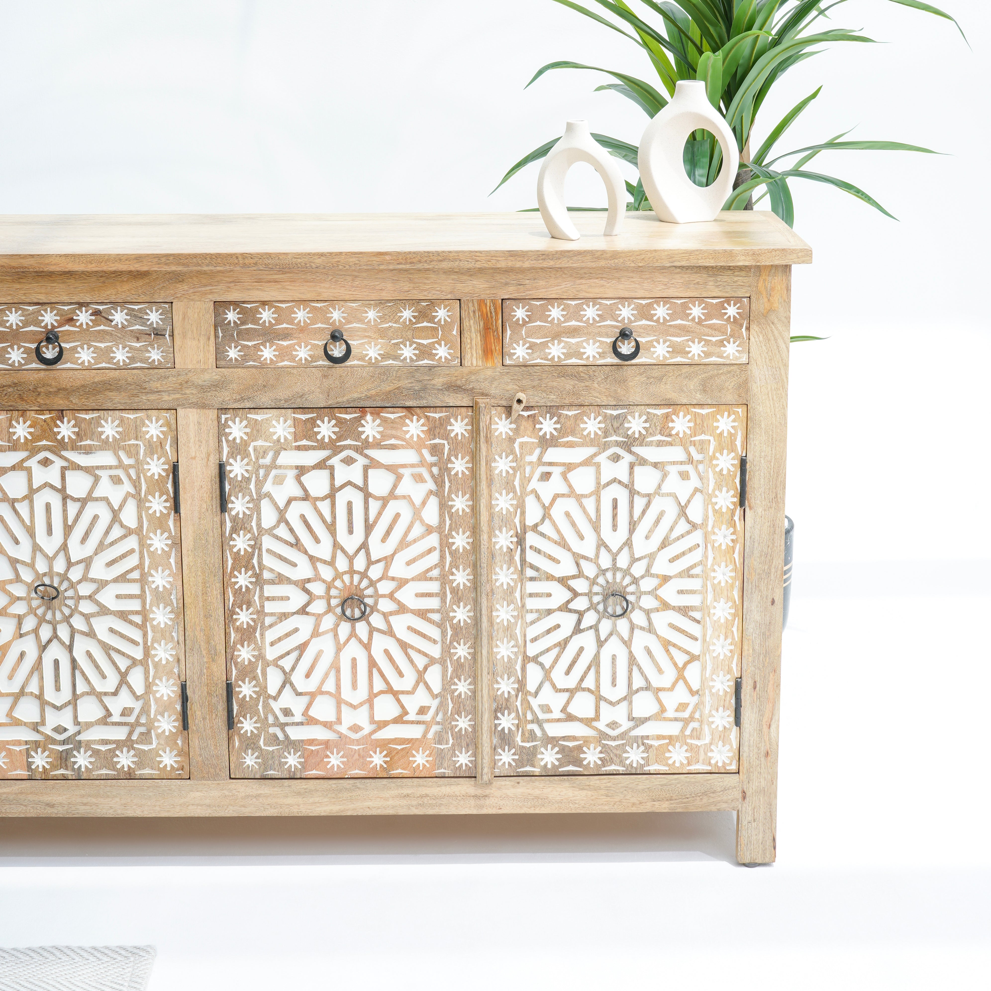 IVORY CNC DESIGN FOUR DOOR FOUR DRAWER SIDEBOARD