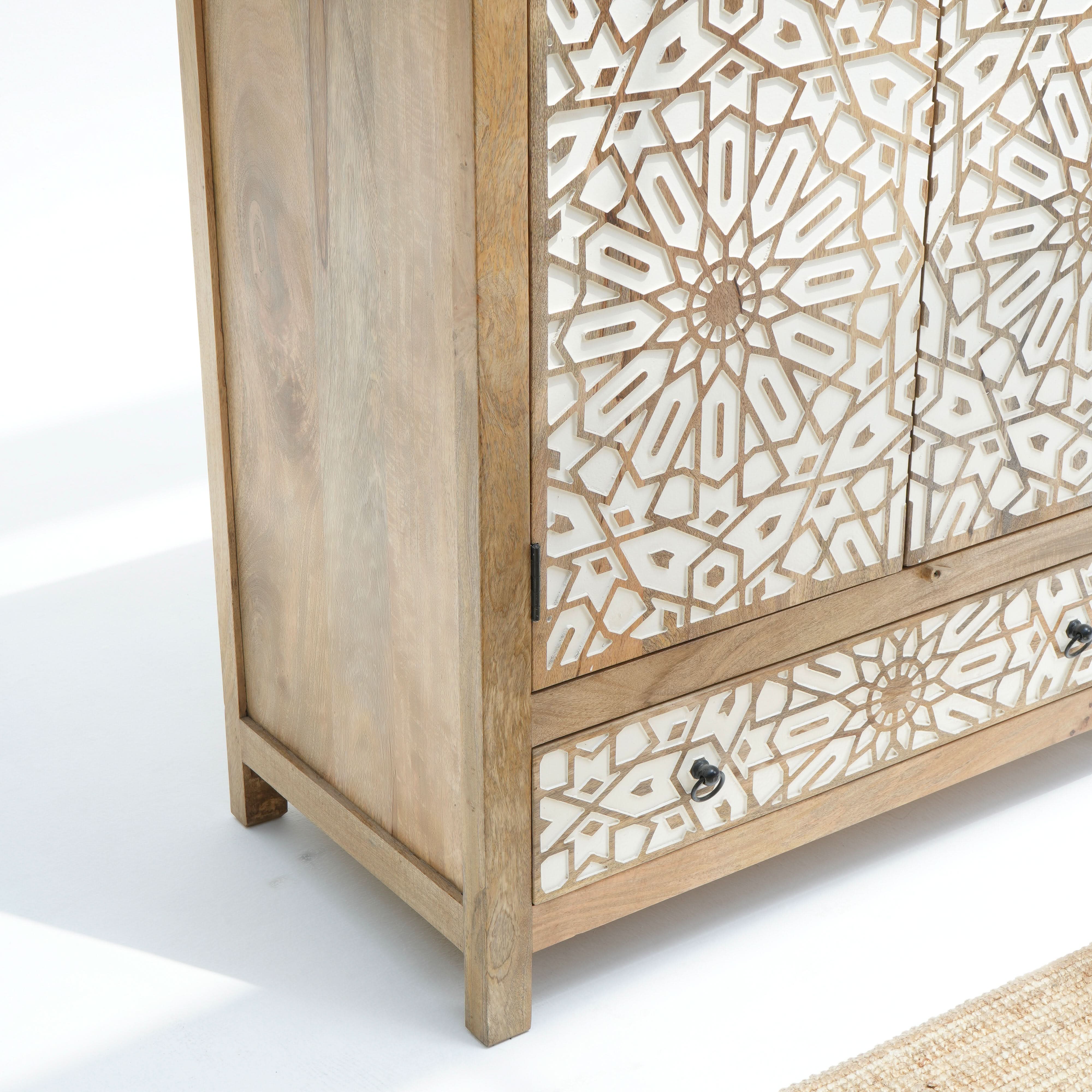 IVORY CNC DESIGN TWO DOOR AND ONE DRAWER CABINET - Art and craft furniture