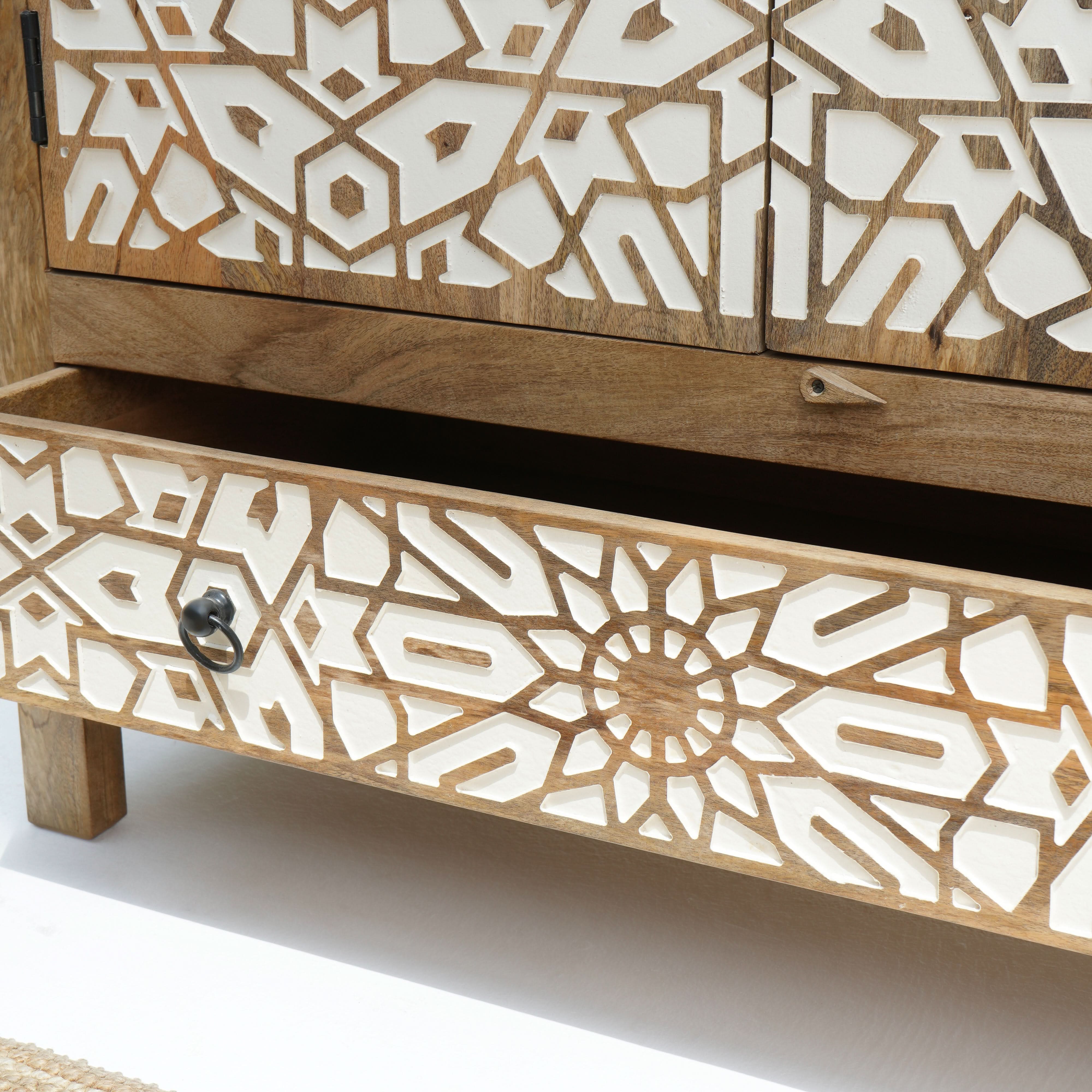 IVORY CNC DESIGN TWO DOOR AND ONE DRAWER CABINET - Art and craft furniture