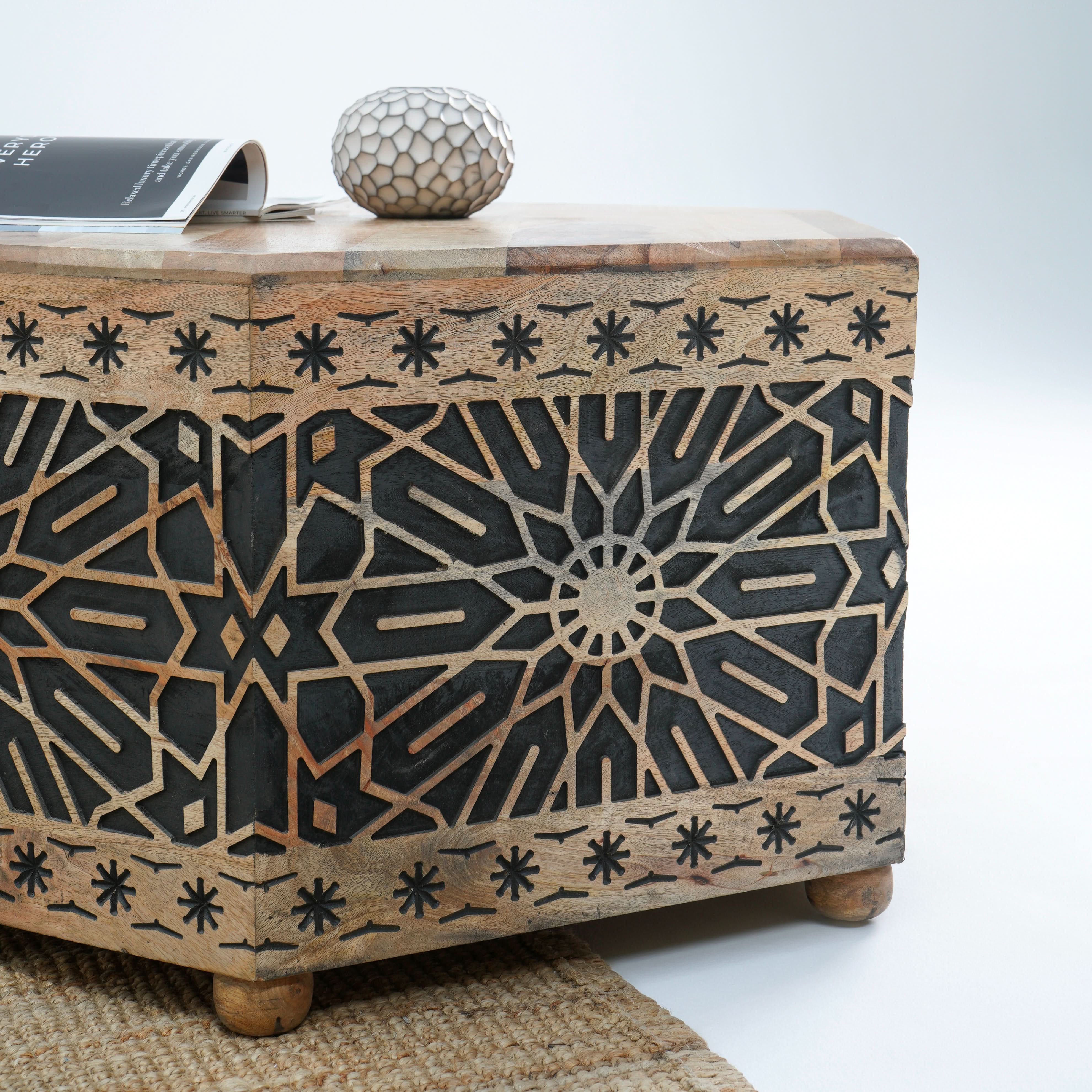 IVORY-BLACK CNC DESIGN BLACK COFFEE TABLE - Art and craft furniture
